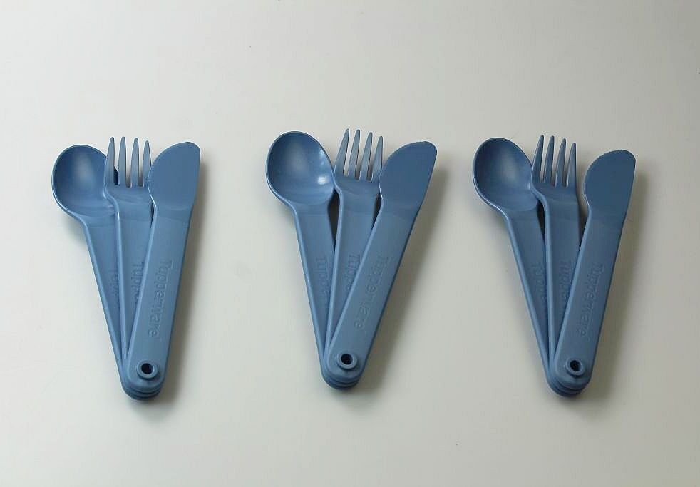 TUPPERWARE To Go Picknick Besteck SET (3) blau Messer + Gabel + Löffel