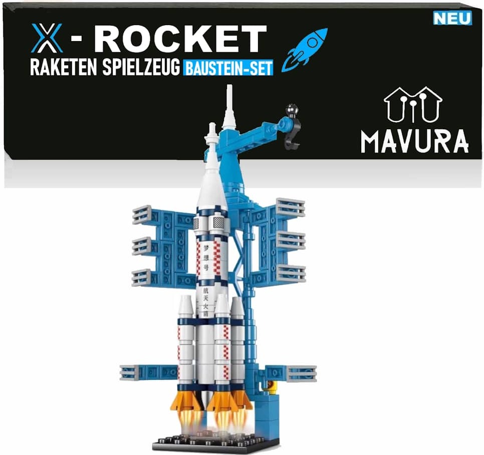 MAVURA X-ROCKET Raketen Bausatz Spielbausteine Kinder Bausteine Shuttle Steckbausteine Konstruktion Bauklötze Weltraumrakete Space Rocket A592