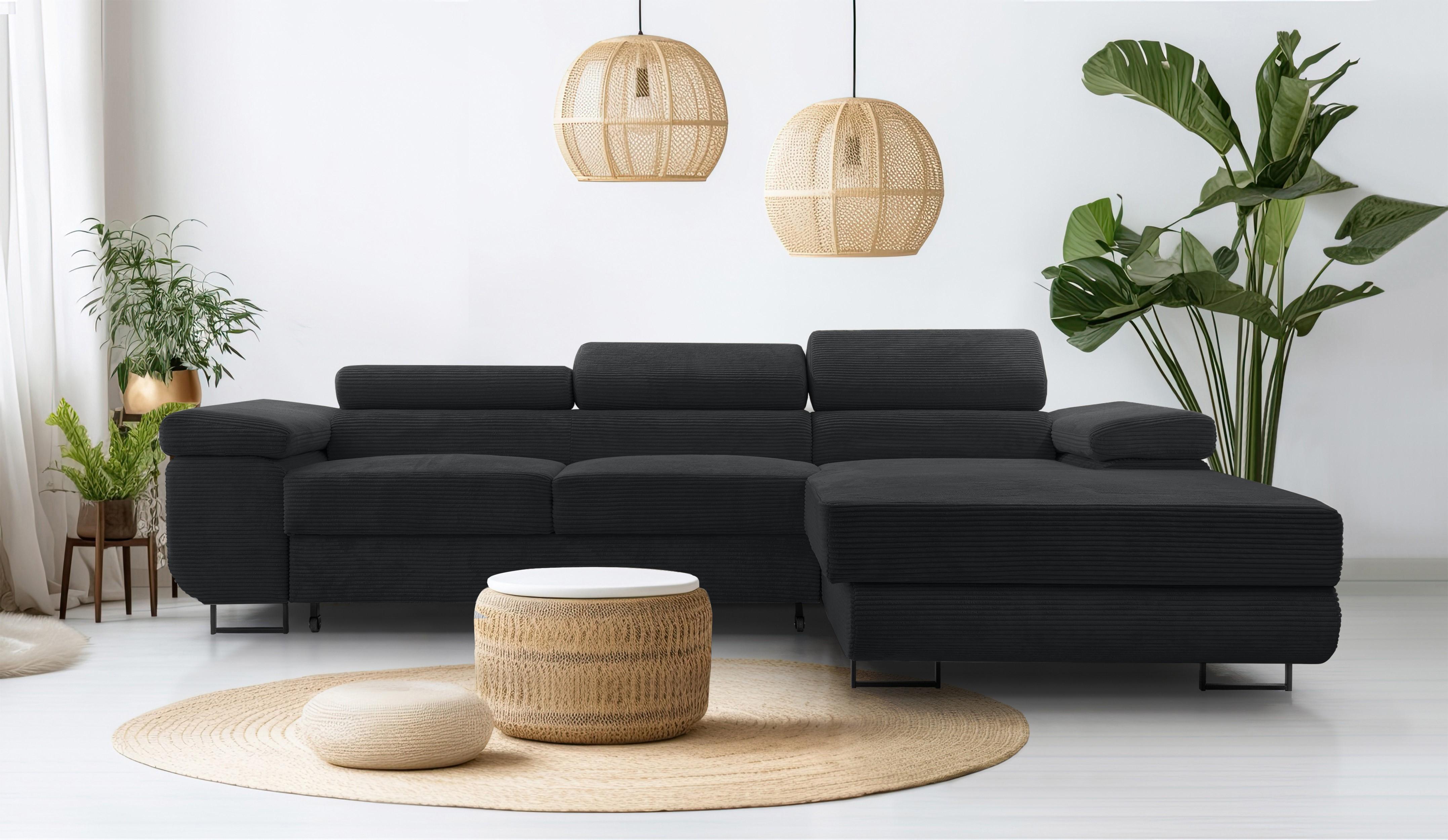 AX LIVING Cord Couch L Form - Arborio R 280 cm Ecksofa in Dunkelgrau