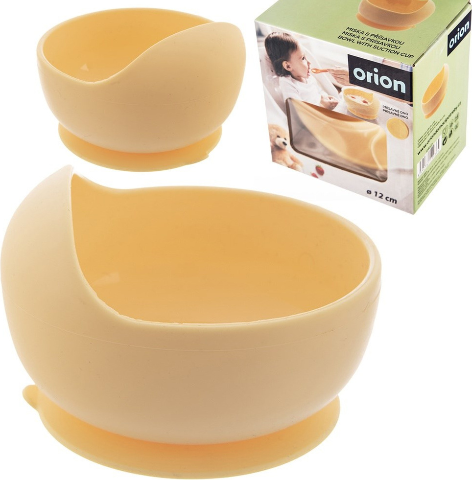 Orion Kinderschüssel Breischale Babyschale Kinderschale aus Silikon mit Saugnapf gelb 360 ml