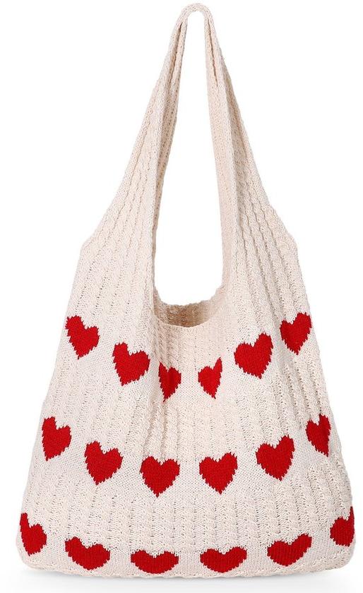 OEM Beige Boho-Schultertasche mit Herzform und Haakwerk-Design 2026