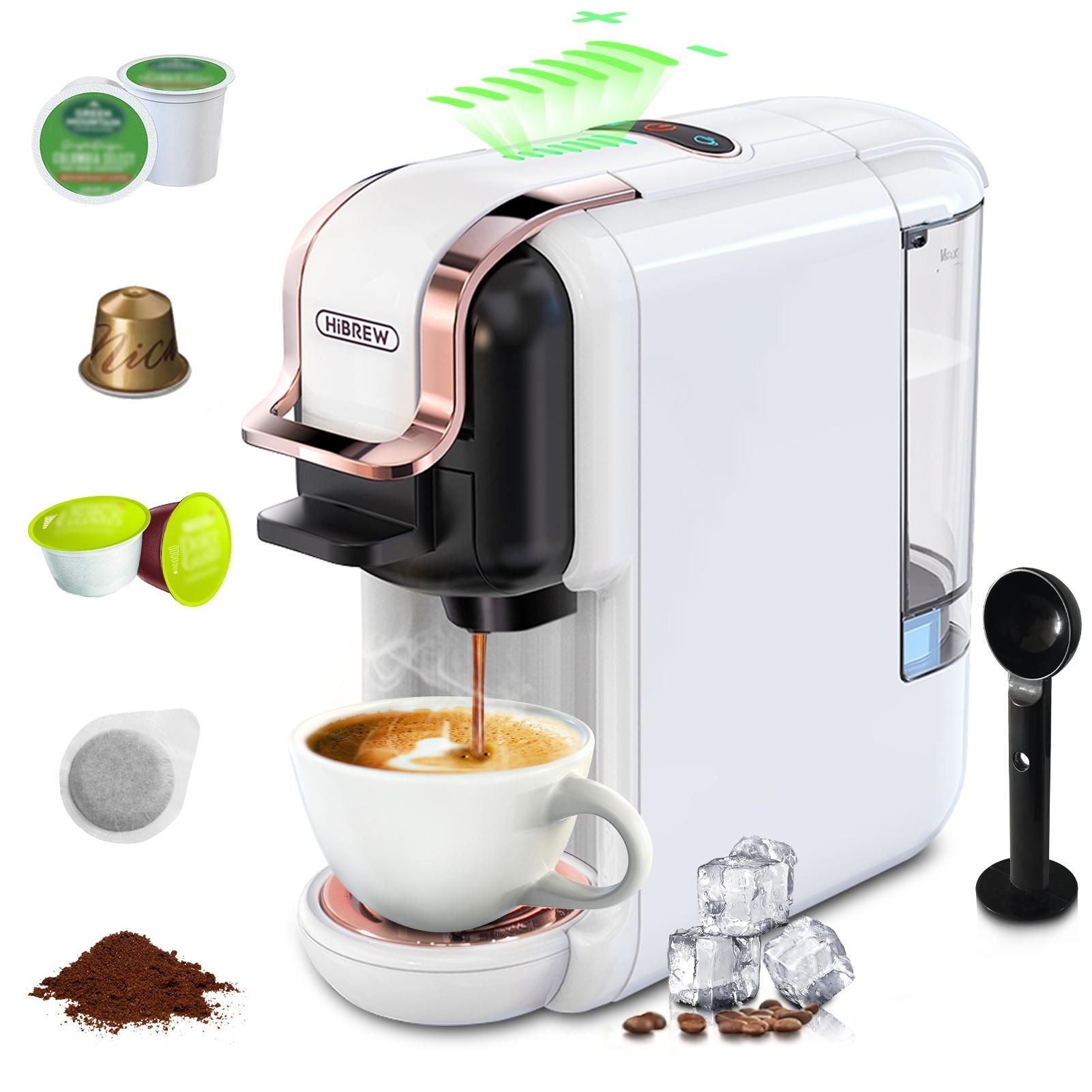 Lixada HiBREW 5-in-1-Elektrokaffeemaschine mit 7 w?hlbaren Wassermengen, 19 Bar, Kalt-/Hei?br¹h-Mini-Kaffeemaschine mit abnehmbarem 600 ml/20,3 oz-Wassertank, Espressokaffeemaschine, funktioniert mit Nes DG-Kapsel, ESE Kcup Pod, gemahlenem Kaffee