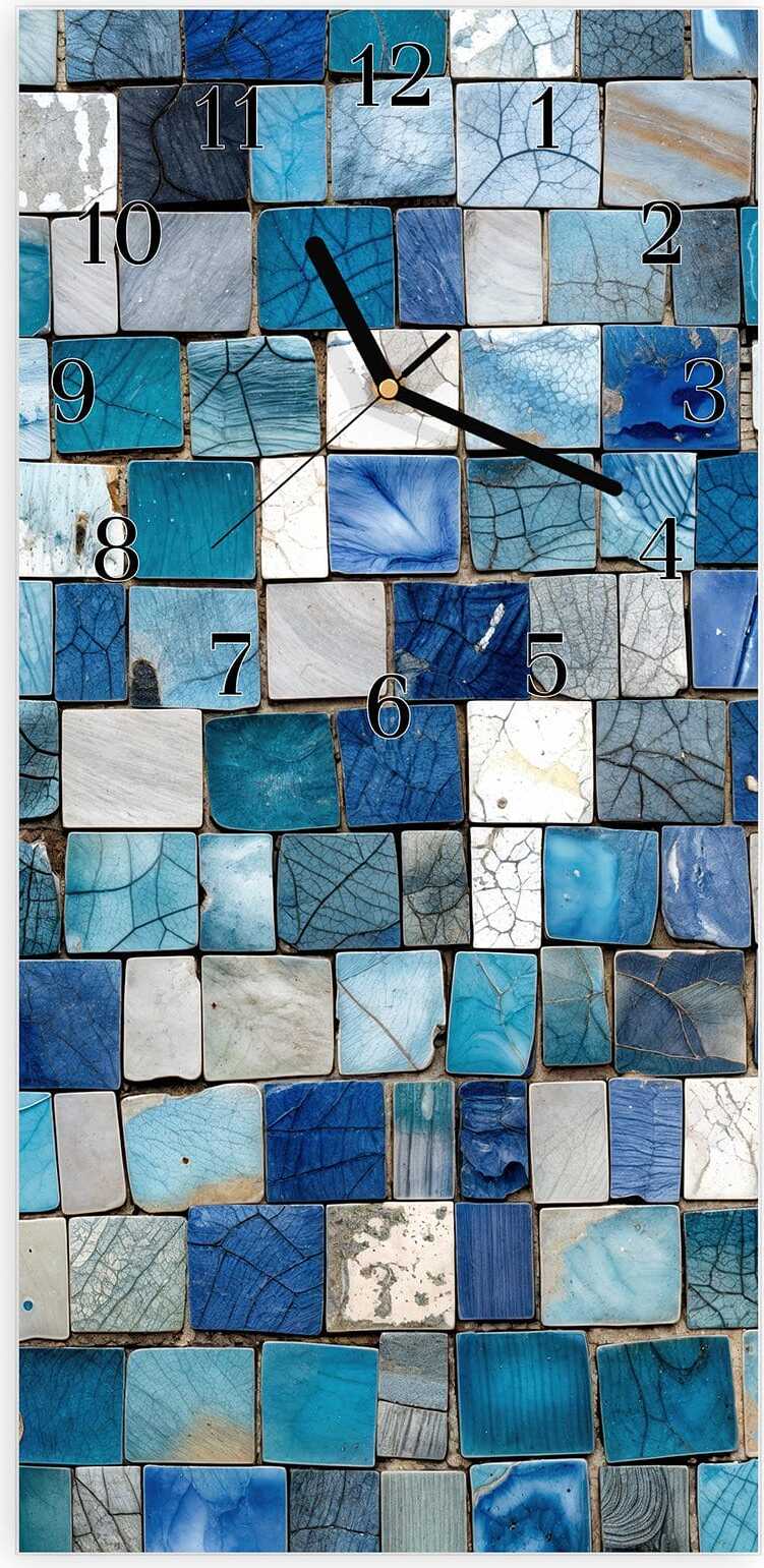 Primedeco Wanduhr aus Glas mit Motiv Mosaikfliesenmuster- 30 x 60 cm - inkl. Aufhängesystem
