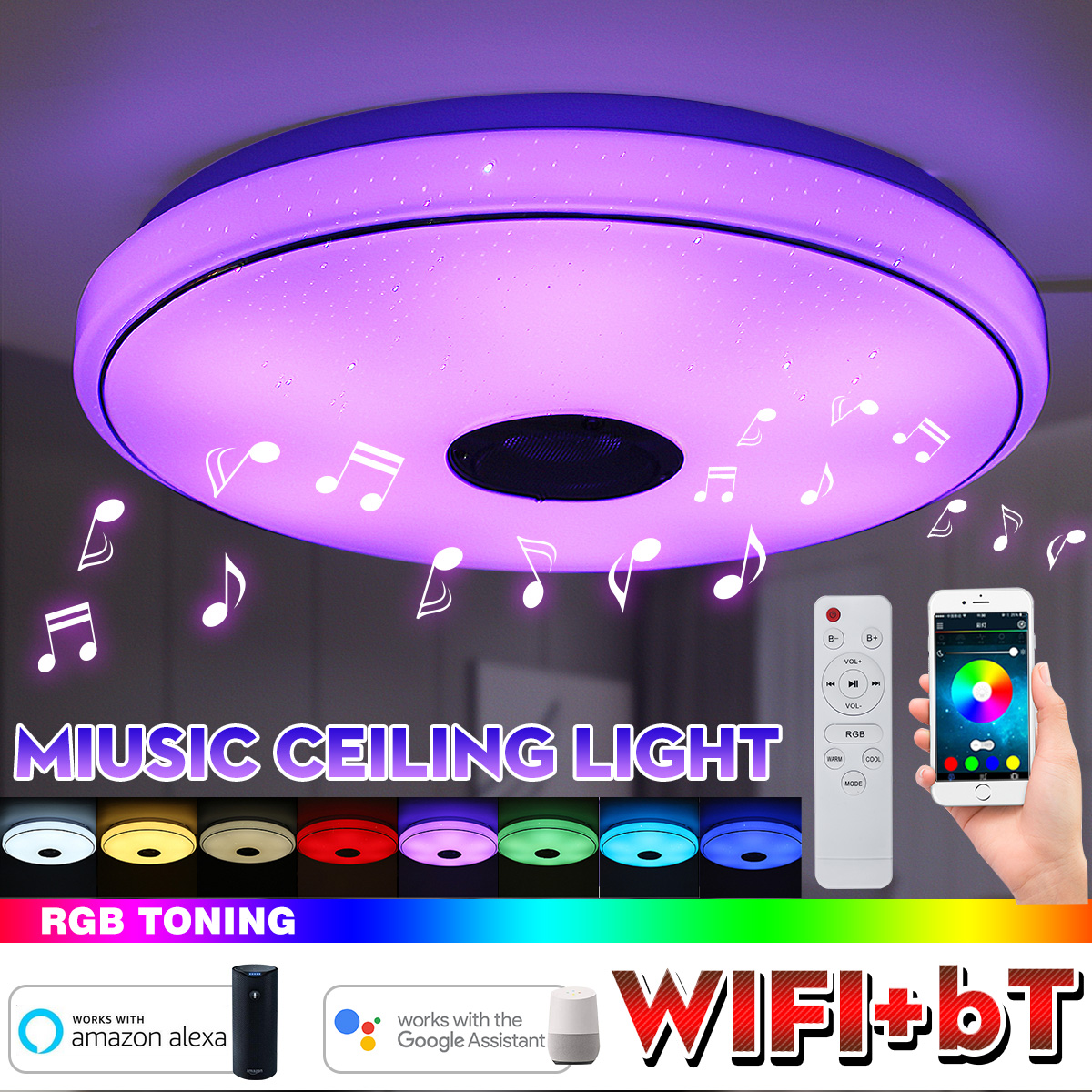 WIFI LED Deckenlampe mit Bluetooth Musik Lautsprecher RGB Dimmbar Fernbedienung 