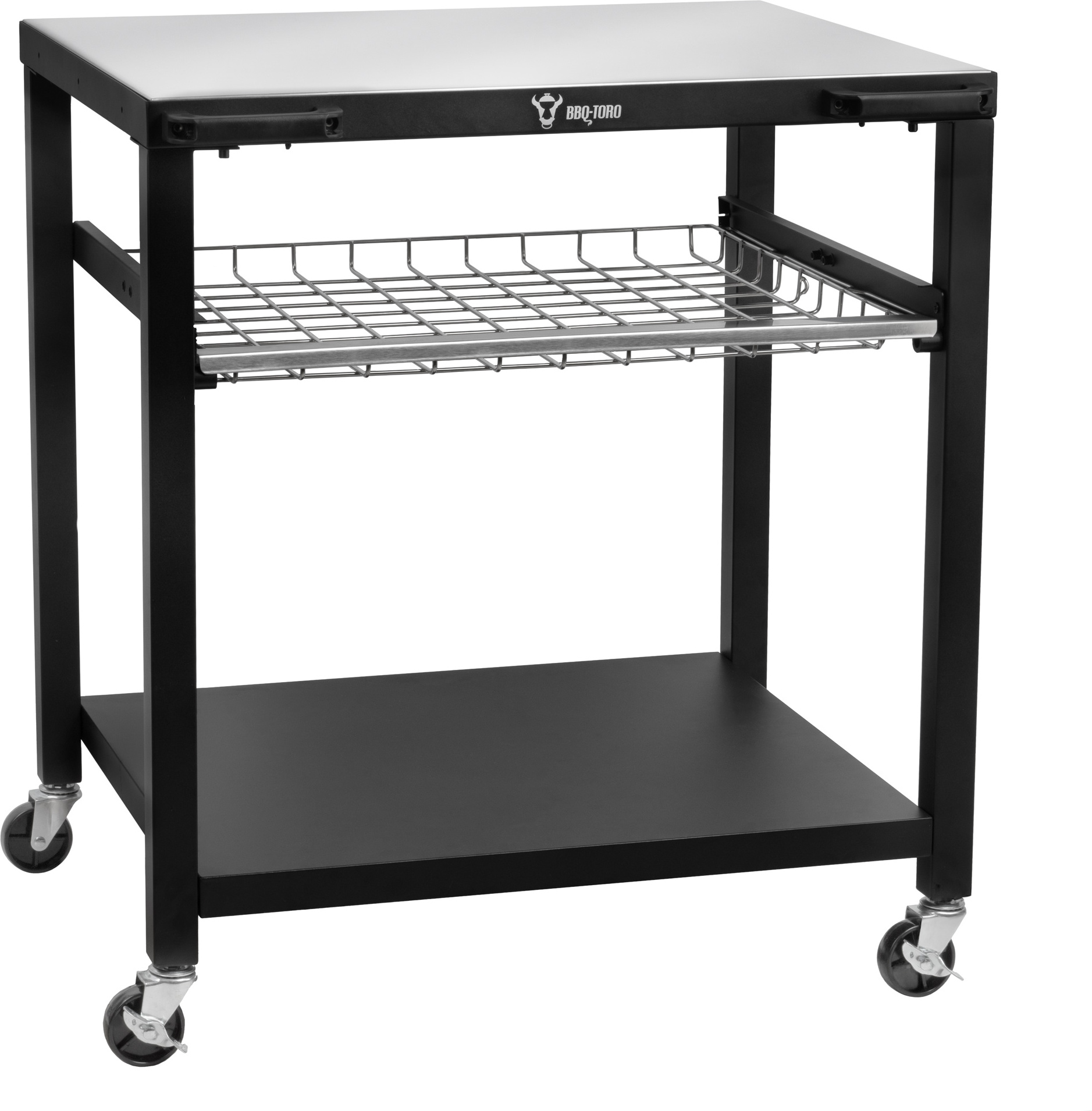 BBQ-Toro Grillwagen, 100 x 73 x 91 cm, zwart, grilltafel met groot werkoppervlak, grillbijzettafel met wielen, outdoor grilltrolley, grilltafel outdoor, serveerwagen met opbergruimte