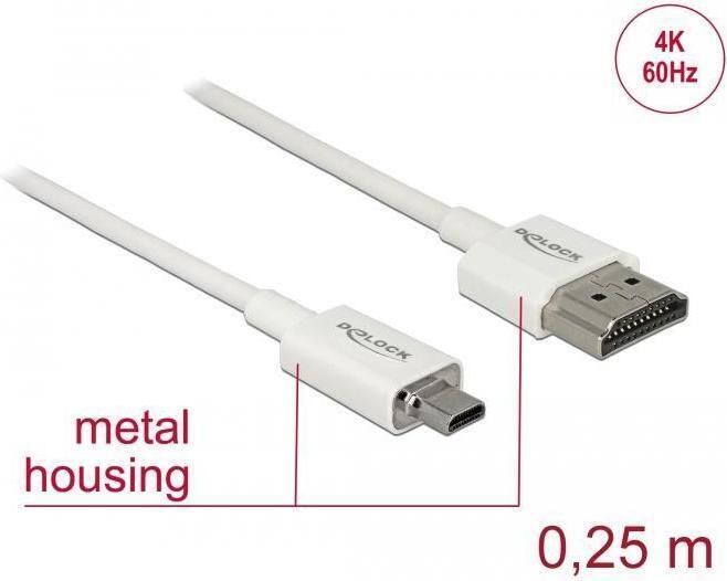DELOCK HDMI-Kabel HighSpeed Ethernet A->MikroD 4K/3D 0,25 85147
