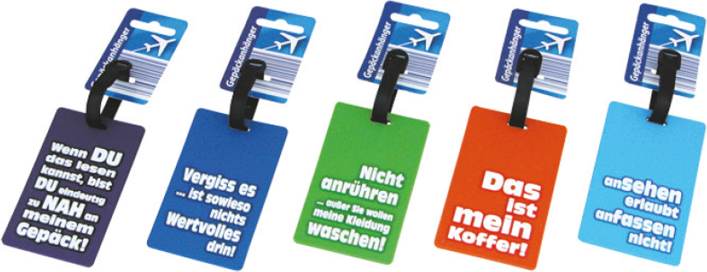 Global Partner Import von Nonfood-Waren GmbH Gepäckanhänger mit Spruch, 5 Stück verschiedene Farben und Sprüche 2414