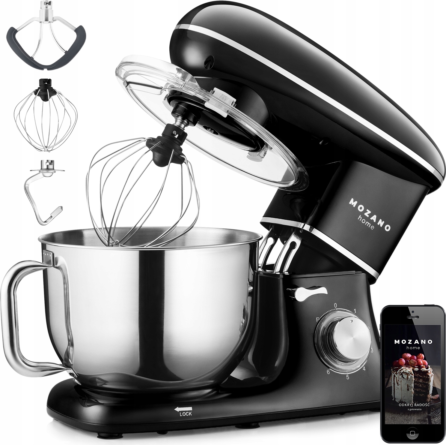 Kuchynský Robot Planetárny Mixér Misa 6,2 L Výkonný 3 Mixéry + Recepty