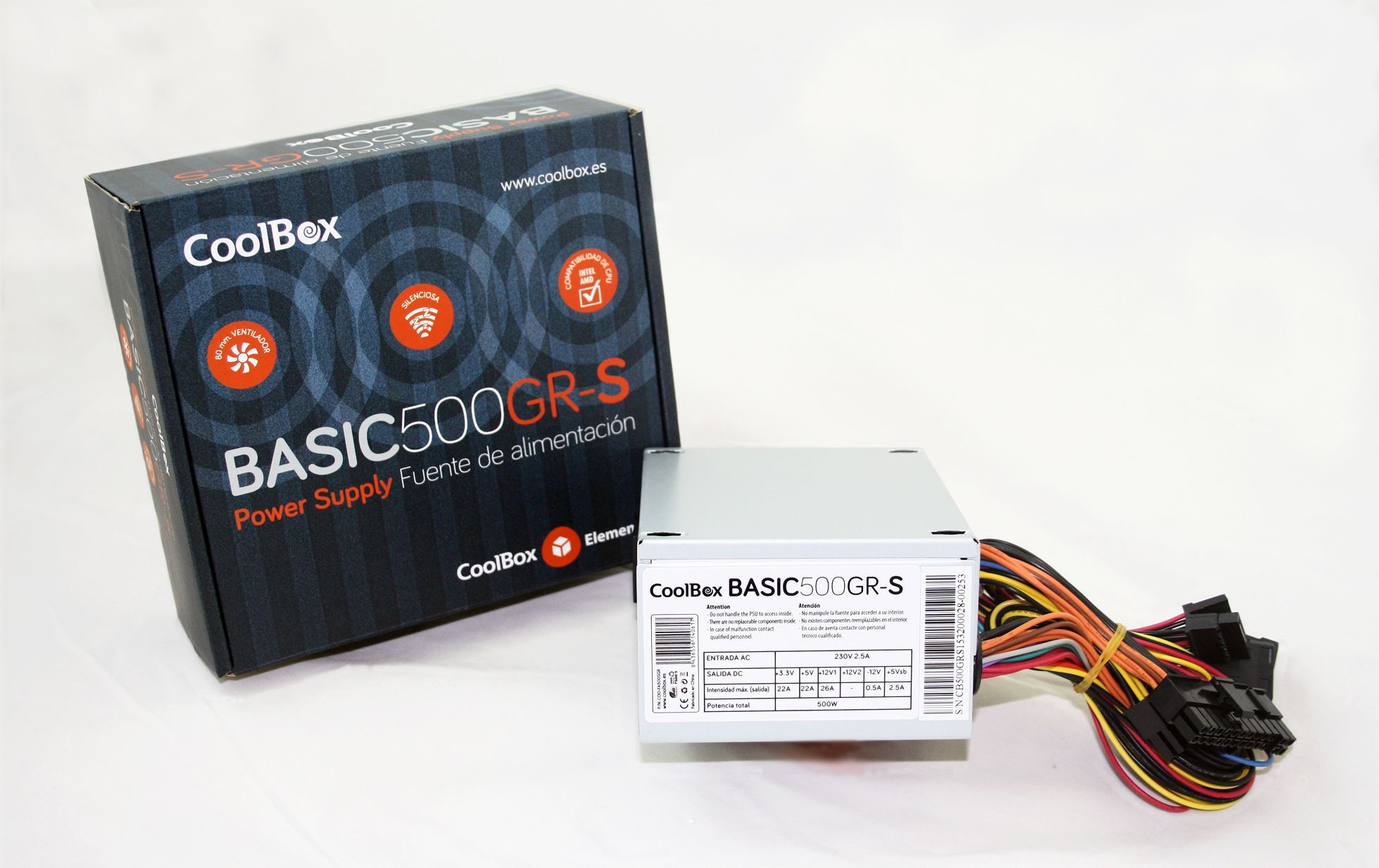 CoolBox BASIC500GR-S, 500 W, 230 V, 2.5 A, 22 A, 26 A, 22 A