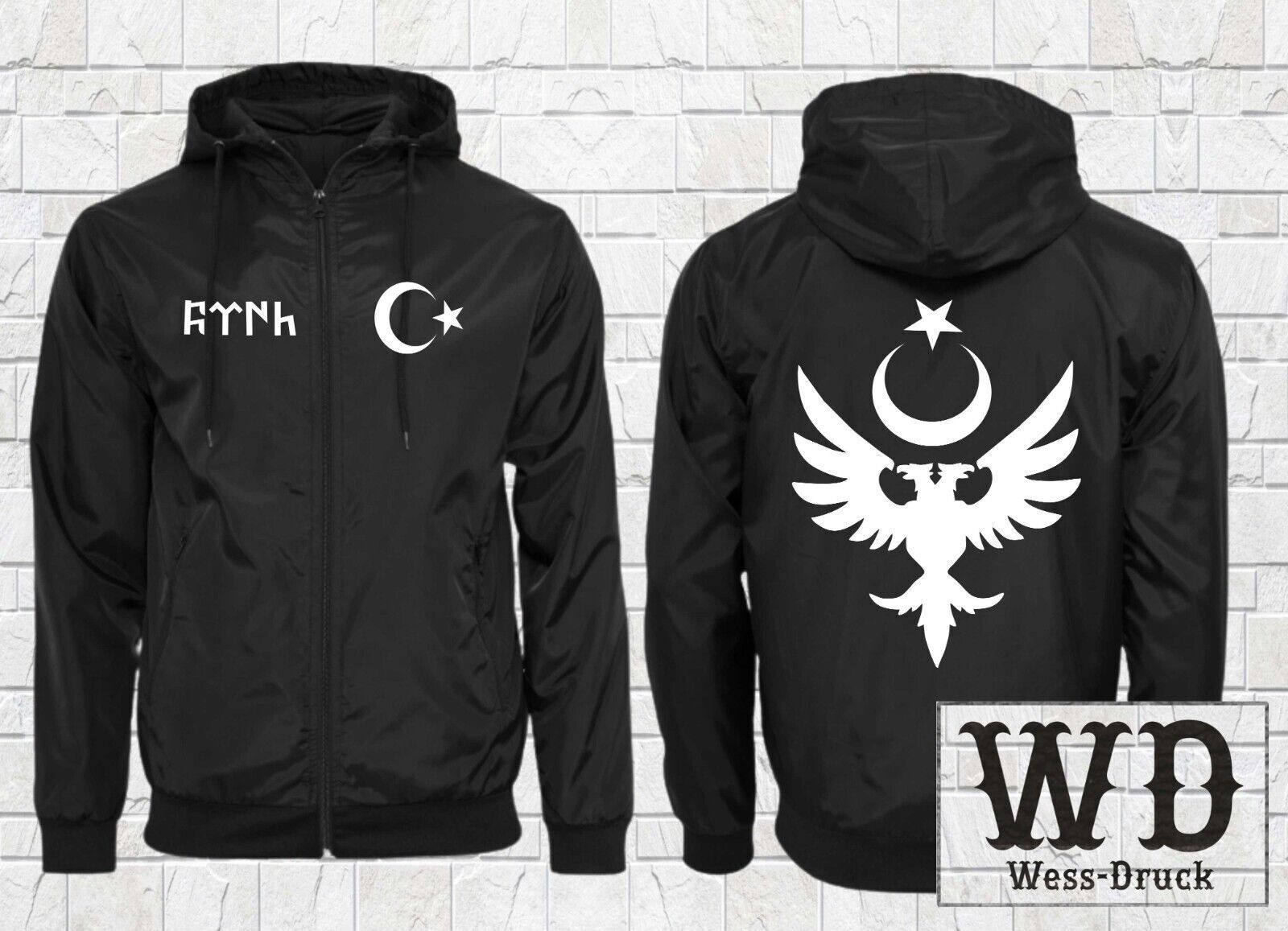 Wessdruck Göktürk Regenjacke Schwarz Weiß S