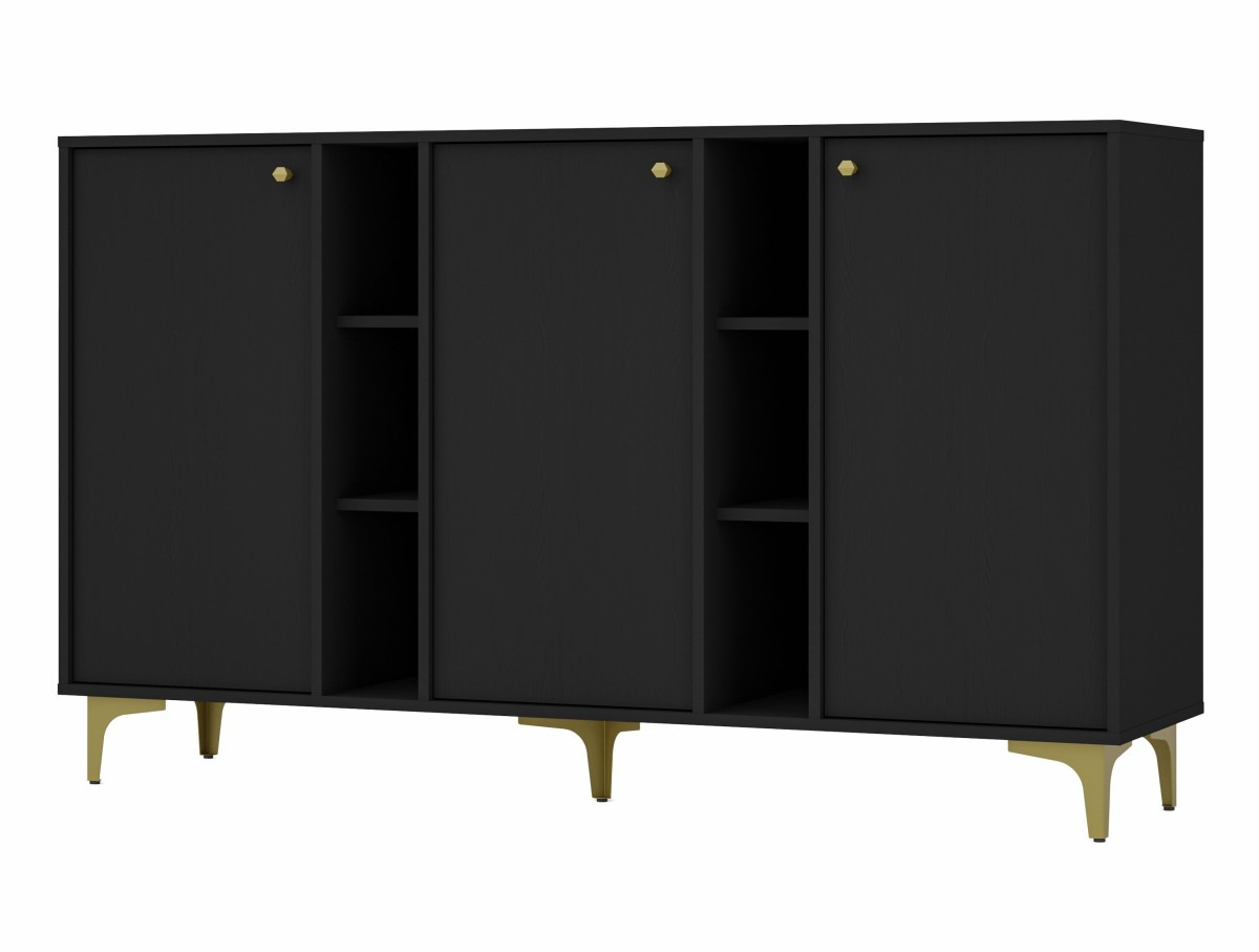 VENETI Breite Kommode IROS 1 - Graphitschwarz/Gold 041-10-00105