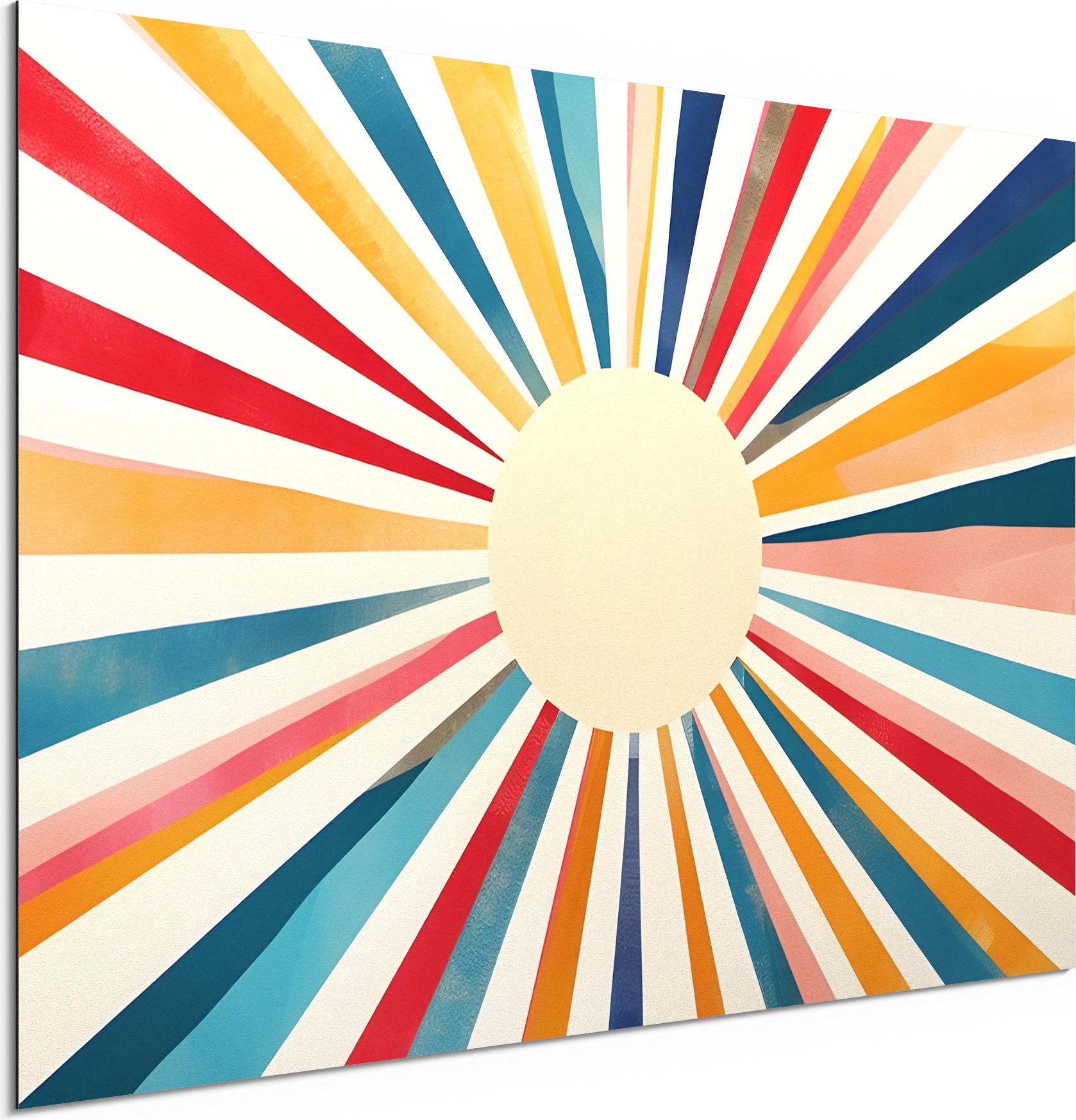 DEQORI Alu-Dibond Bild Weiß 60x40 cm 'Strahlenfreude' Wandbild Metall dünn Design AD-60-40-W-5293-UV