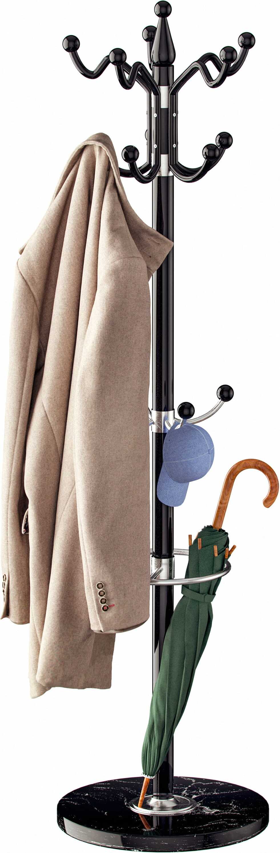 Appendiabiti Da Terra 170cm: 16 Ganci, Base In Marmo, Struttura In Acciaio (Bianco)