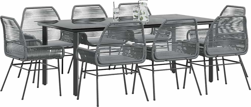 vidaXL 9-dielny záhradný jedálenský set s vankúšmi sivý polyratan sklo