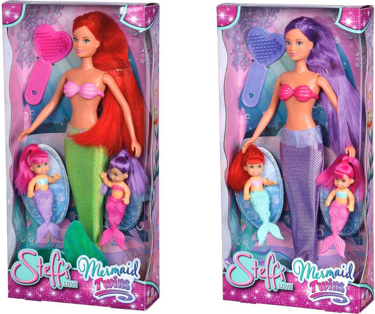 Simba 105734162001 105734162 - Steffi Love Mermaid Twins / zwei Varianten / Steffi als Meerjungfrau / mit zwei Baby Meerjungfrauen / Ankleidepuppe / 29cm, für Kinder ab 3 Jahren
