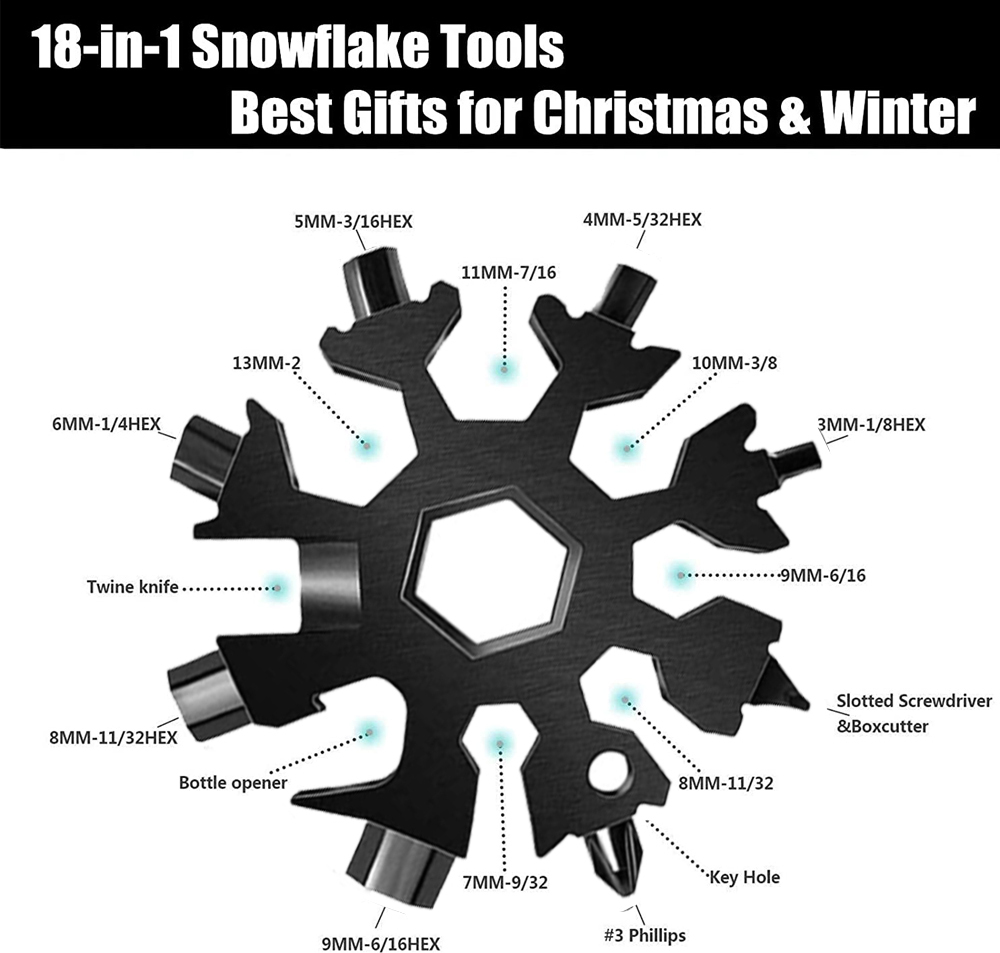 9 Stück Schneeflocken-Multitool – 18-in-1 Edelstahl Werkzeug Mit Flaschenöffner, Geschenk Für Männer