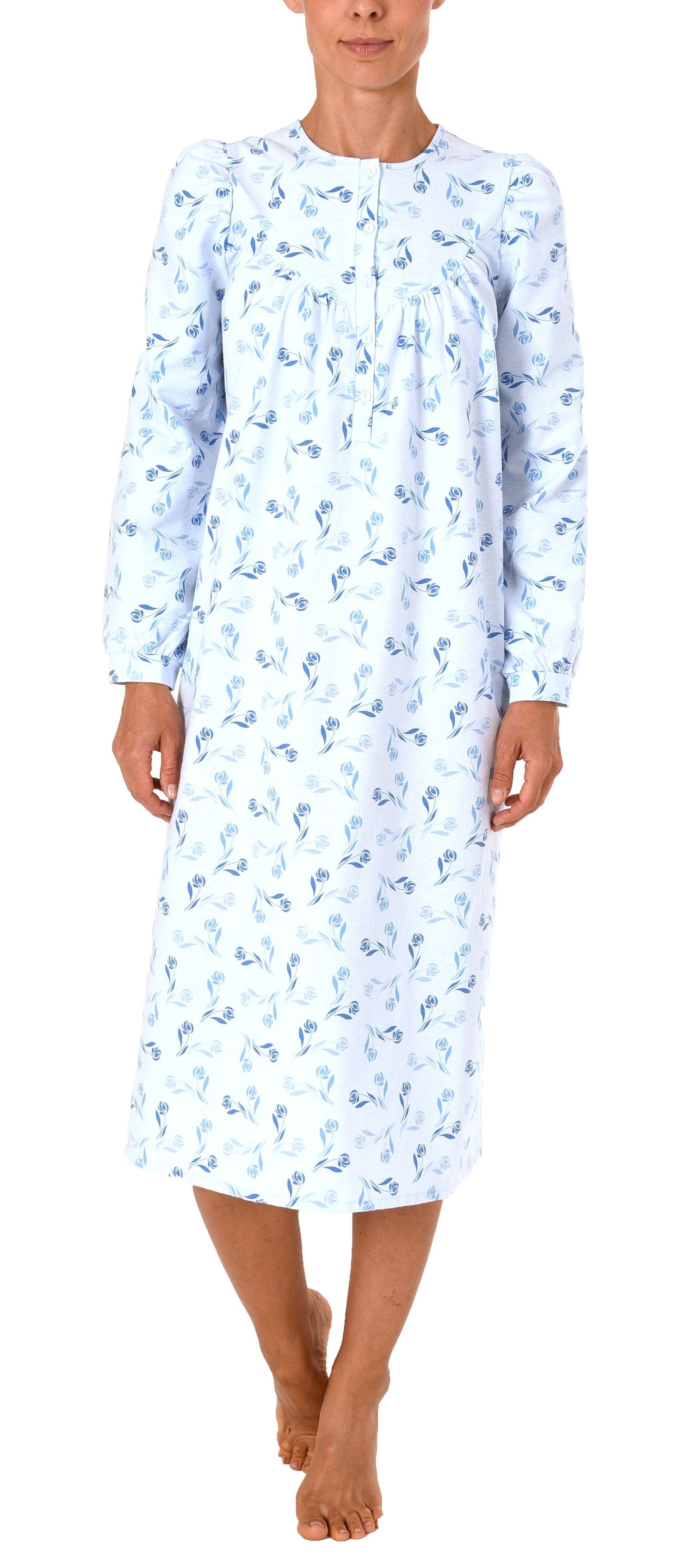 Damen Nachthemd Knopfleiste Kurzarm Blumen Baumwolle 61201