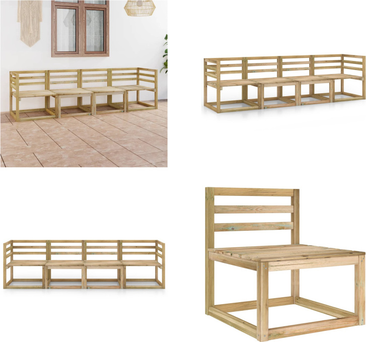 vidaXL Záhradná pohovka 4-miestna s vankúšmi Zelená Impregnované borovicové drevo - Záhradná pohovka - Drevená pohovka - 4-miestna záhradná pohovka