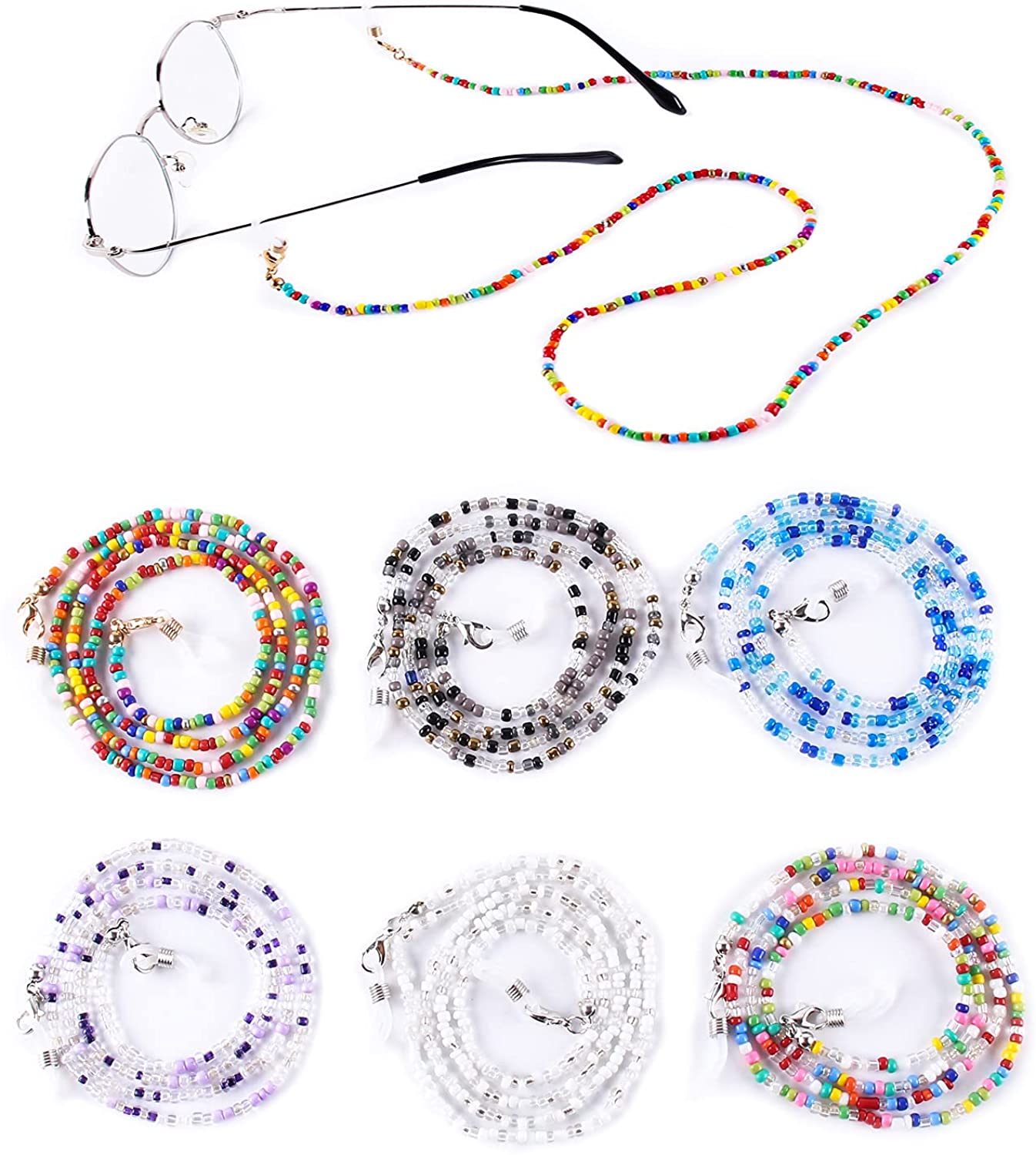 Brillenketten Damen 2er Set - Bunte Perlen Mit Anti-Rutsch Funktion