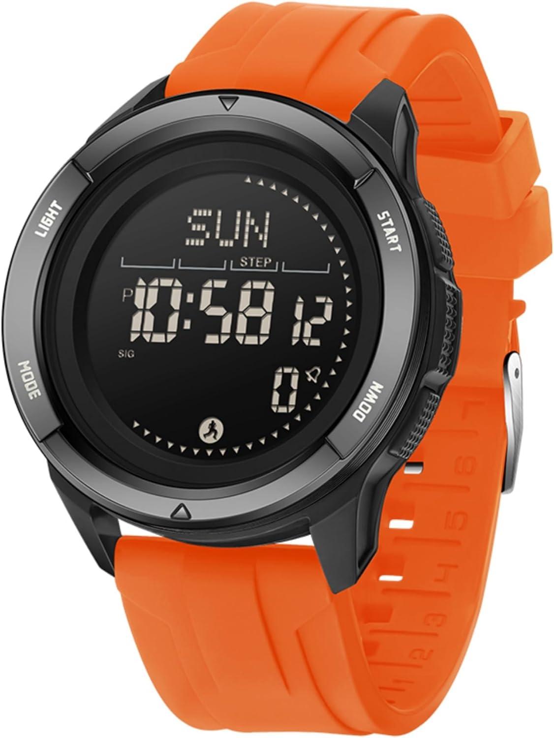 BIEWO Multifunktionale Herren Militär Sportuhr Digital 5ATM Wasserdicht Fitness Uhr mit Kompass Metronom Kalorien Stoppuhr Schrittzähler Laufuhr
