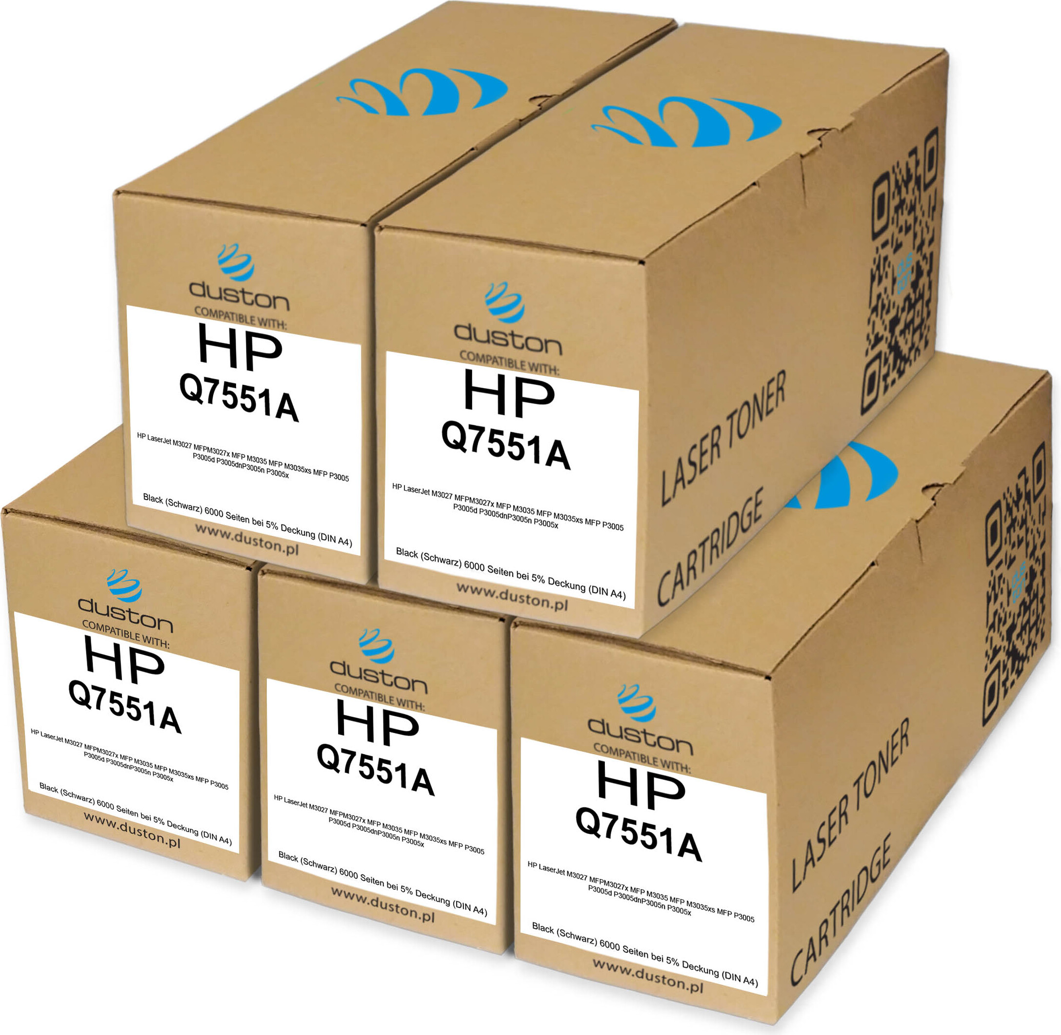 5x Q7551A, 51A Tonerová tlačová kazeta čiernej farby kompatibilná s HP LaserJet M3027 MFPM3027x MFP M3035 MFP M3035xs MFP P3005 P3005d P3005dnP3005n P3005x