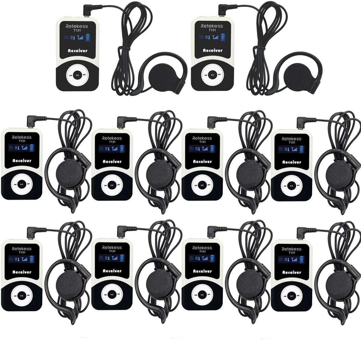 Retekess T131 Empfänger kompatibel mit drahtlosem, Tour Guide System, 60 Meter effektive Distanz für Schulbesuche Museumsbesuche Wanderungen (10Stück)