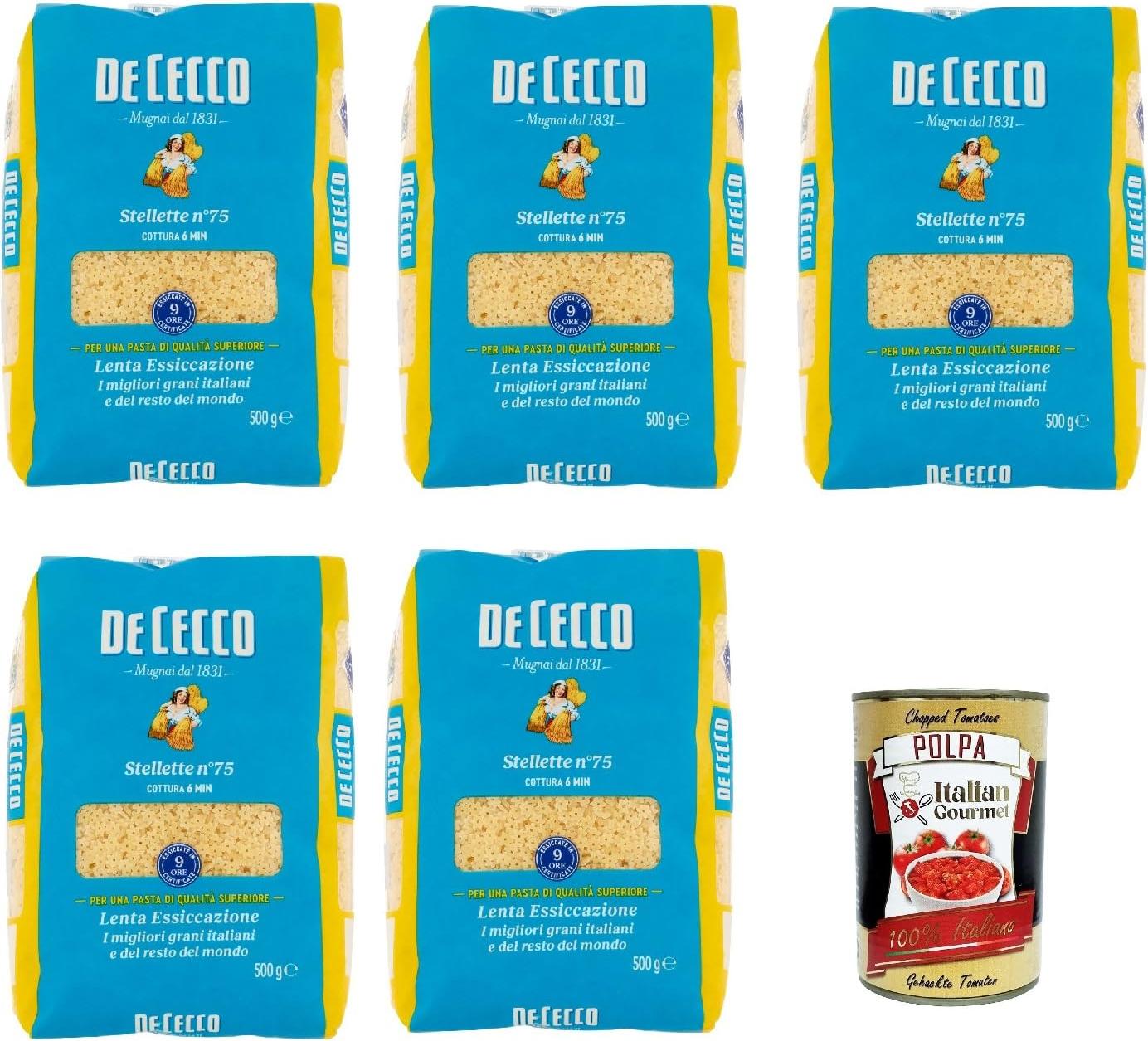 De Cecco Stellette N°75, 100% Italienisch Pasta Nudeln 5x 500g + Italian Gourmet Polpa 400g 53-L2QH-1DYG