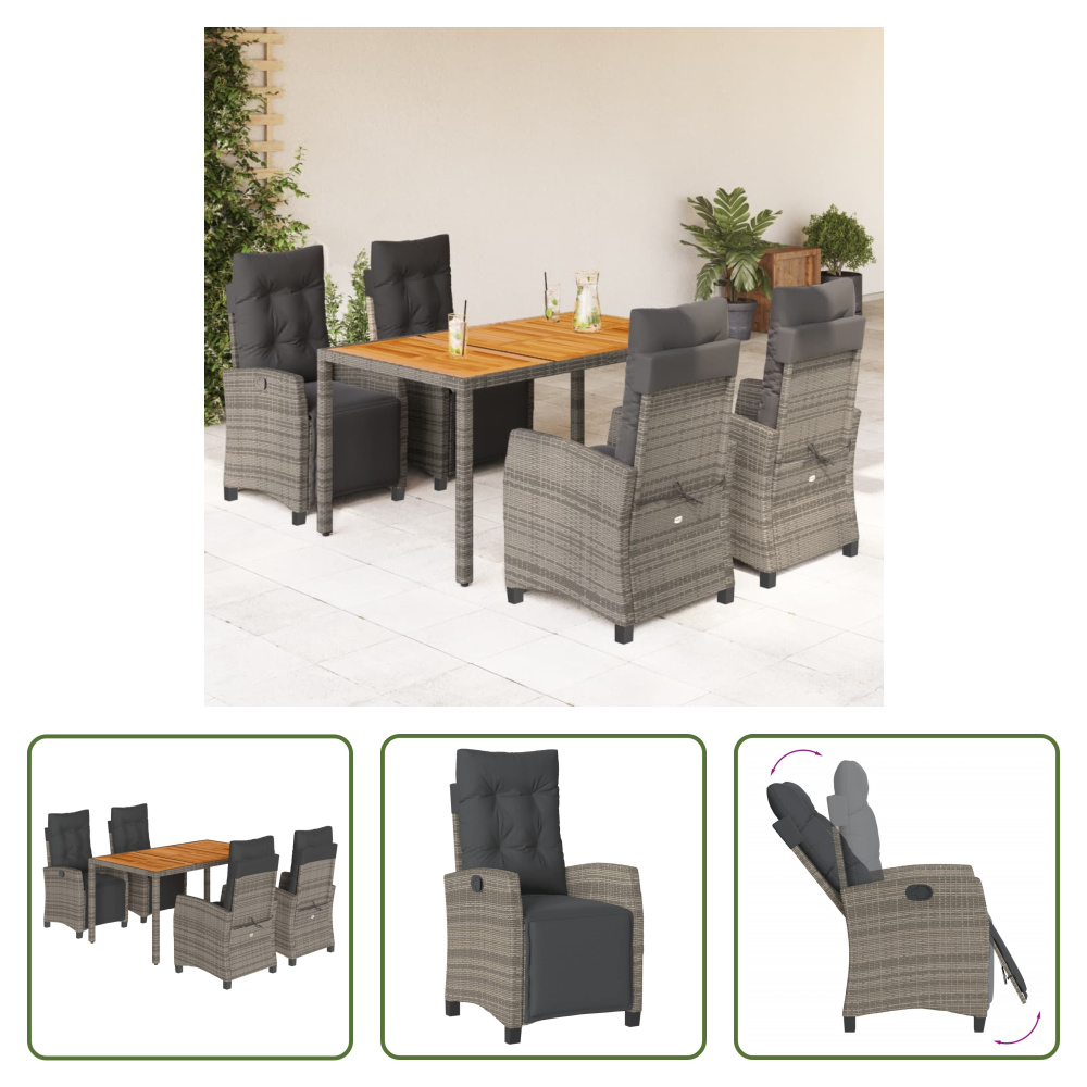 The Living Store 5-dielny záhradný jedálenský set s vankúšmi sivý polyratan