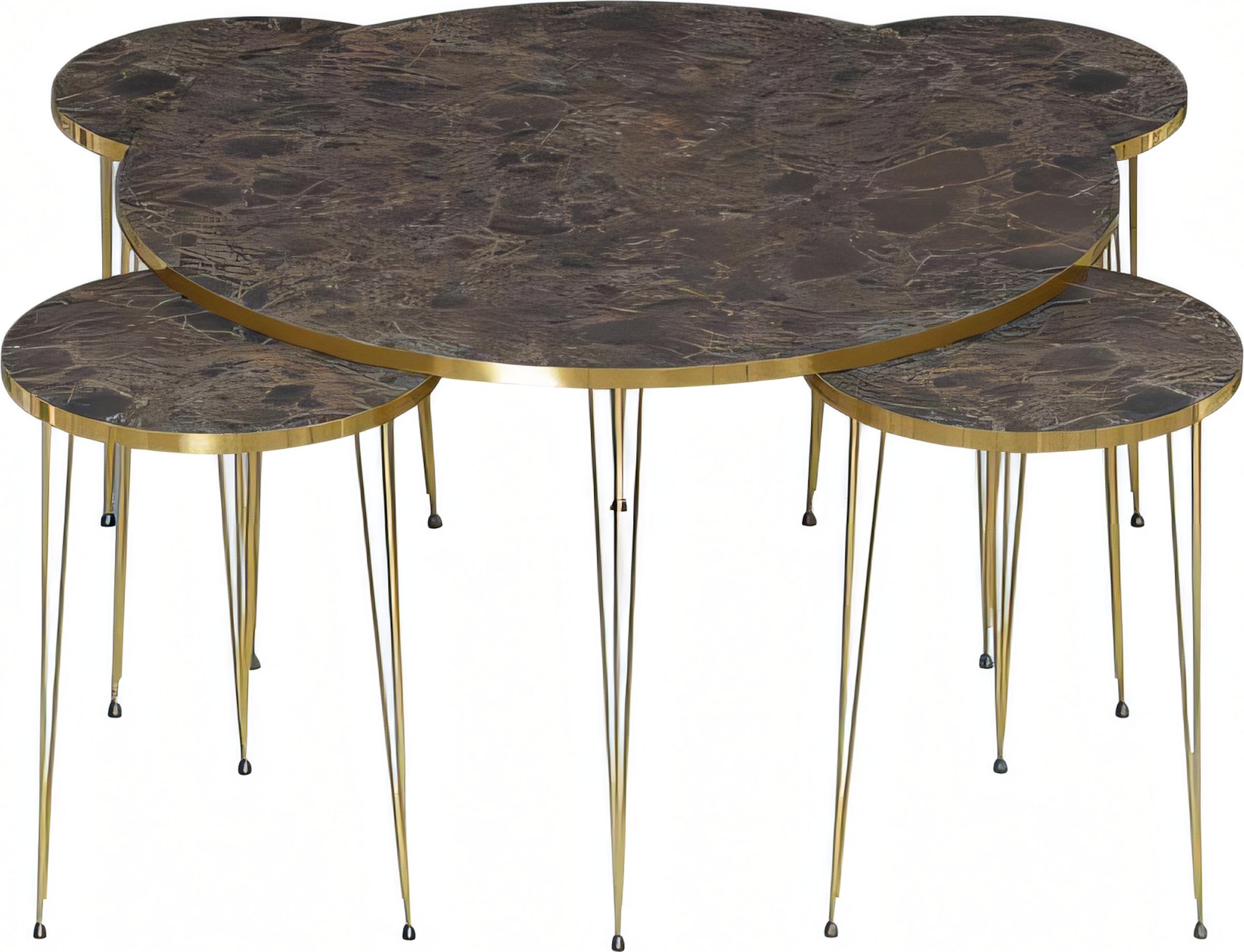 AEA Eleganter Holz-Couchtisch mit 4 Beistelltischen in Braun