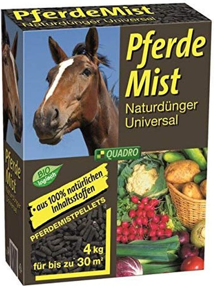 Buri Quadro Pferdemist 4 kg Biodünger Pellets Blumendünger Langzeitdünger Rasendünger für 30 m² 11261