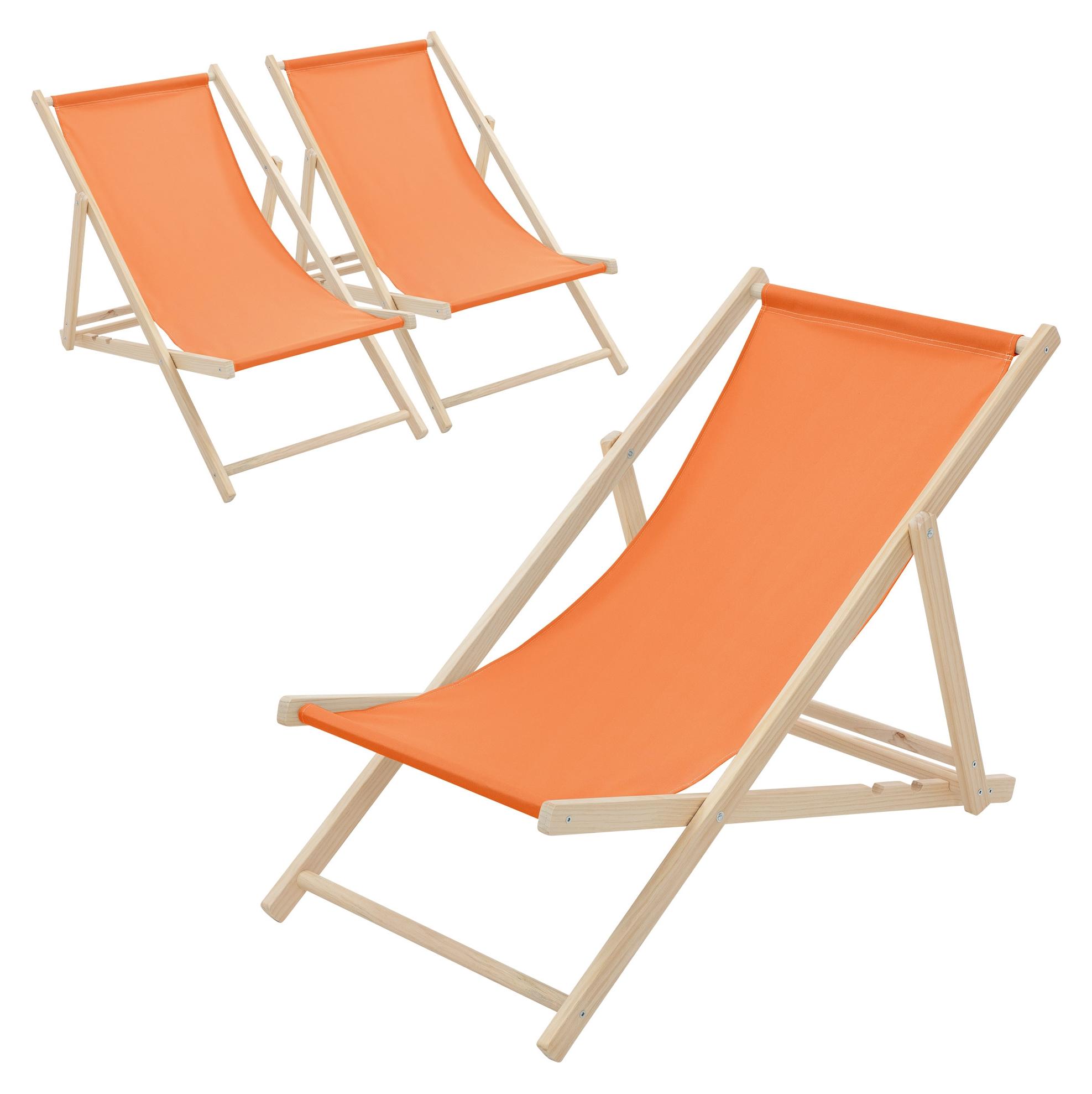 ECD Nemecko 3x skladacie drevené lehátko, oranžové, do 120 kg, 3 polohy na ležanie, záhradné lehátko relaxačné lehátko plážové lehátko plážové lehátko kreslo