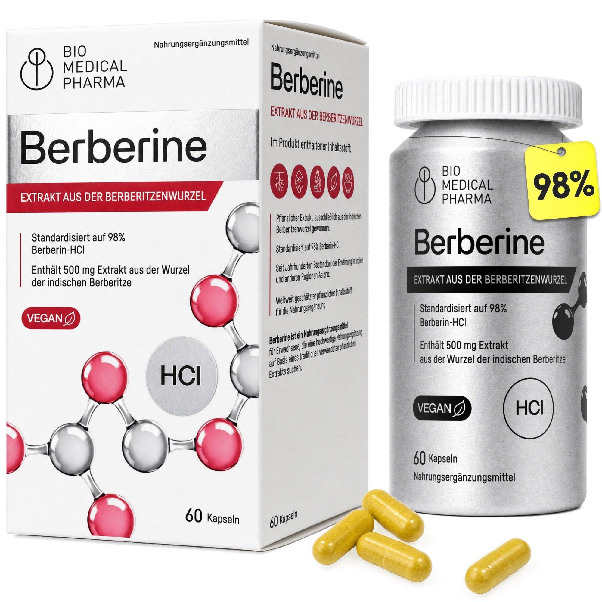 Biogo Berberin HCl, 500 mg Extrakt mit 98 % Standardisierung, 60 Kapseln