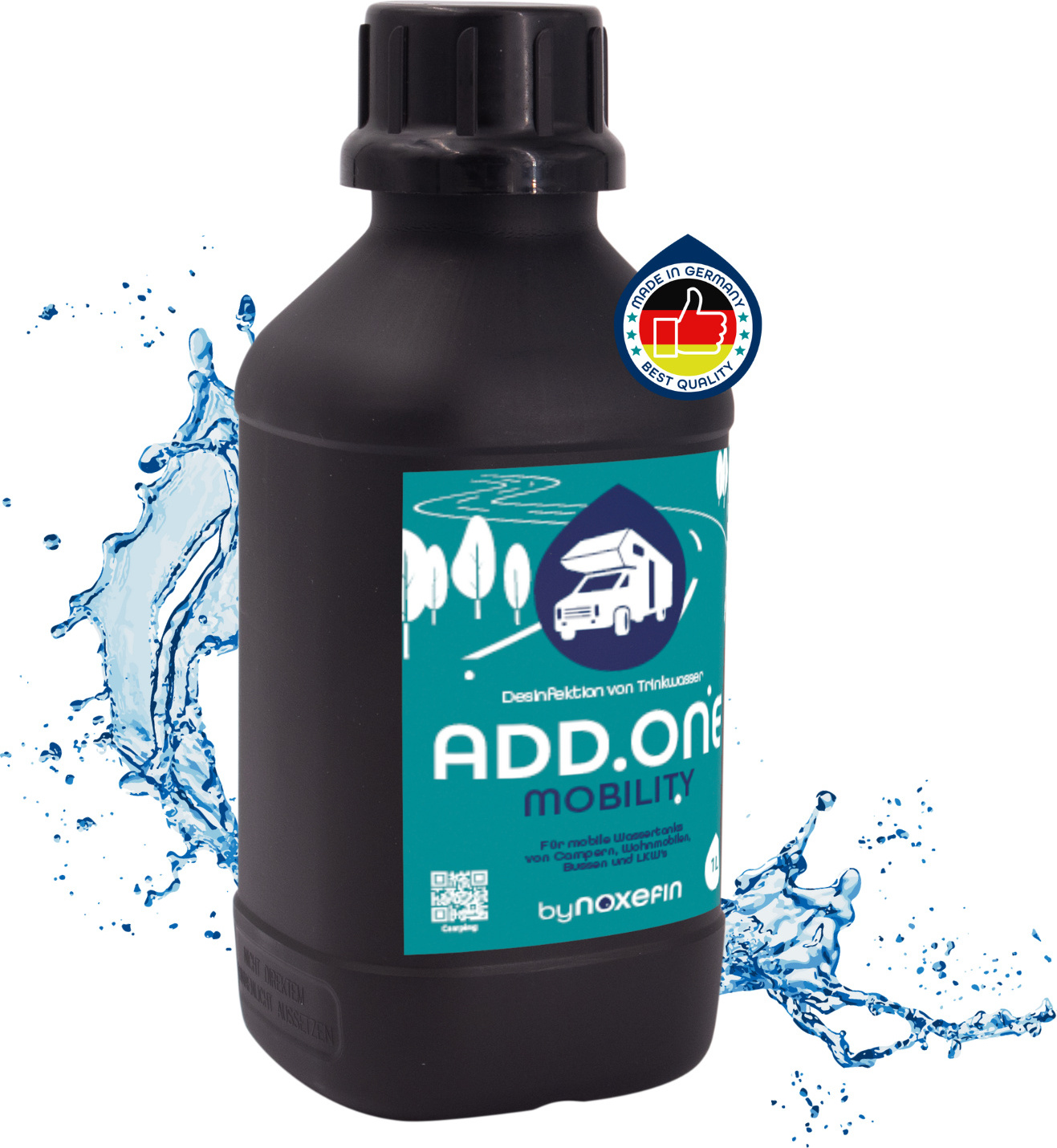 Noxefin ADD.ONE Wasseraufbereitung klimafreundliche Trinkwasser Desinfektion 1L f. 300 L Wasser, für Wohnwagen, Camping, Outdoor und Boote DD-MUQG-562N