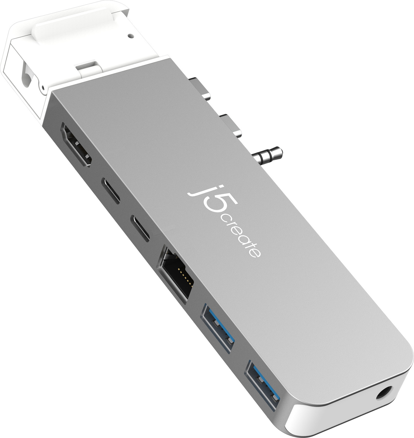 j5create JCD395-N 4K60 Elite Pro USB4®-Hub mit MagSafe®-Set - Kabelgebunden - USB 3.2 Gen 2 (3.1 Gen 2) Type-C - 100 W - 3,5 mm - 10,100,1000 Mbit/s - Grau - Weiß