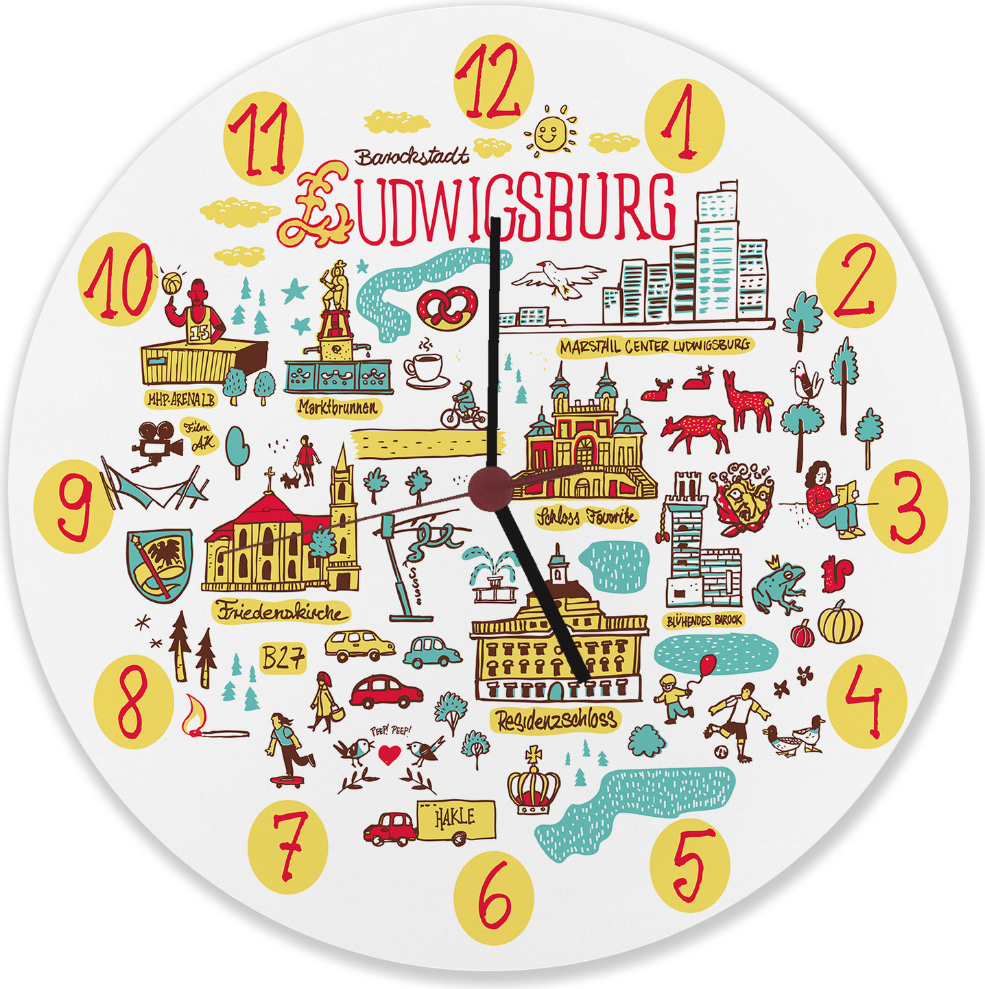 speecheese Ludwigsburg Wimmelbild Wanduhr aus Alu