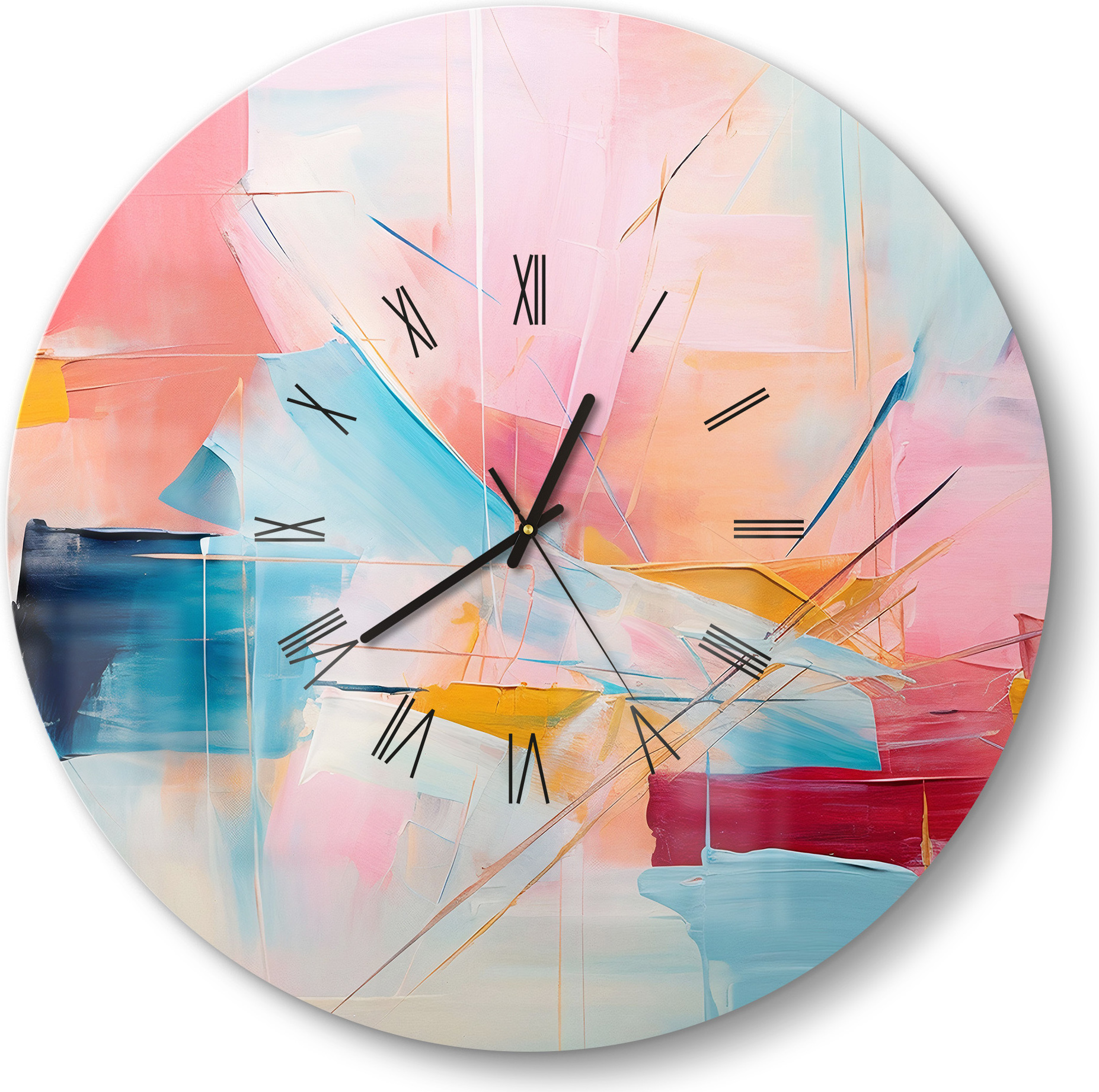 DEQORI Glasuhr Ø50 cm Römisch 'Choreografie der Farben' Wanduhr Glas Uhr Design leise Küchenuhr WC-D50-R-3726