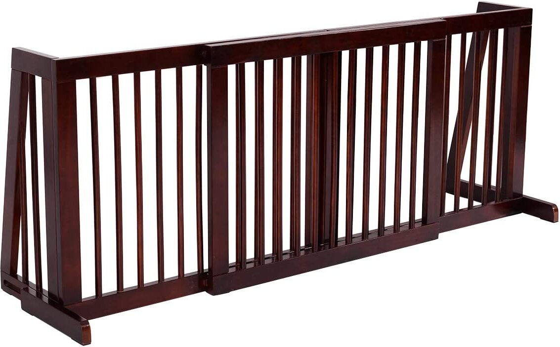 GOPLUS 3-tlg. Absperrgitter ohne Bohren Kieferholz für Tieren, Treppengitter mit ausziehbarer Breite, Türschutzgitter, 203x56cm QT7585DE