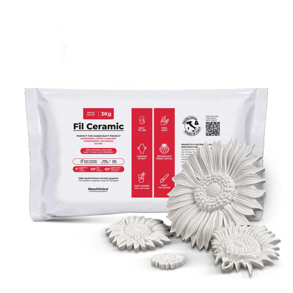 Reschimica FIL CERAMIC Modelliergips zum Gießen, Bastelgips feines Gips-Pulver, ideal zum Basteln & Modellieren (3 kg) ICB - 3