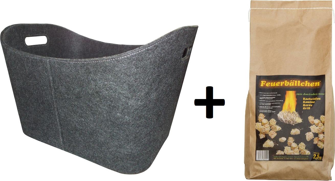 MCT Metrox Holzkorb mit Feuerbällchen 2,5kg Korb Filzbezug Kaminanzünder Anzünder 4949993