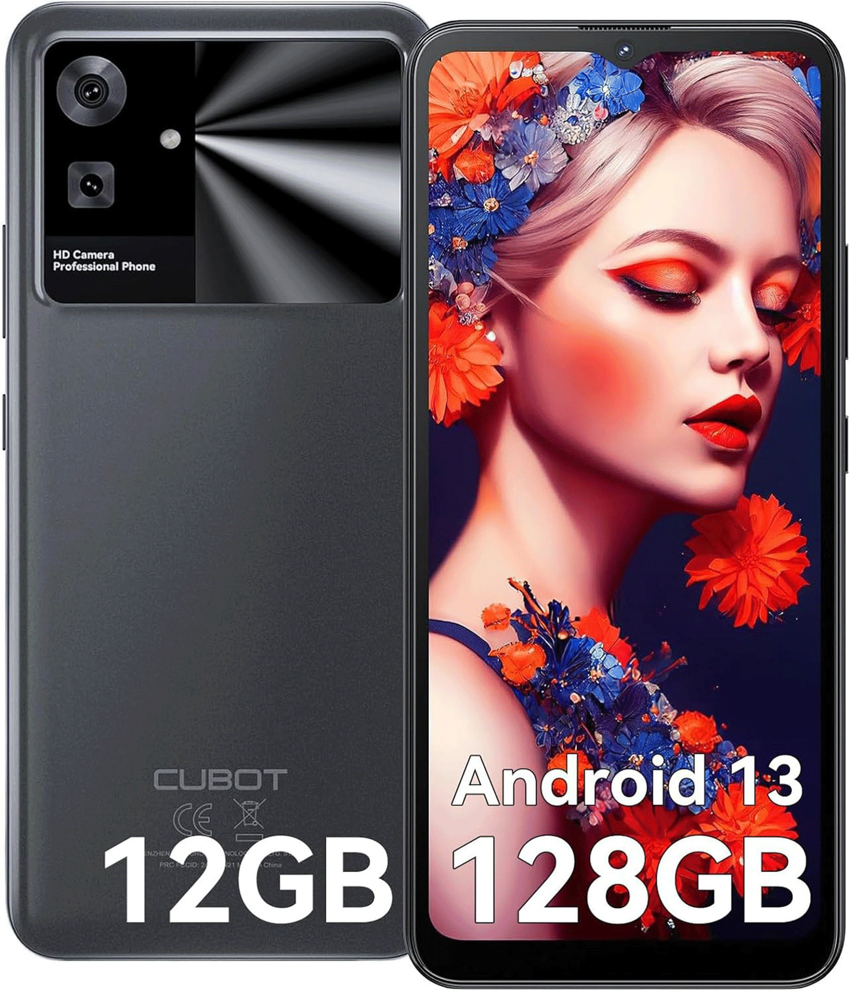 CUBOT Note 21 Mobilný telefón bez zmluvy 12GB+128GB/1TB, Android 13 Smartphone, 6,56" 90 Hz, 50 MP fotoaparát, 5200 mAh batéria GPS/OTG/Face ID Black