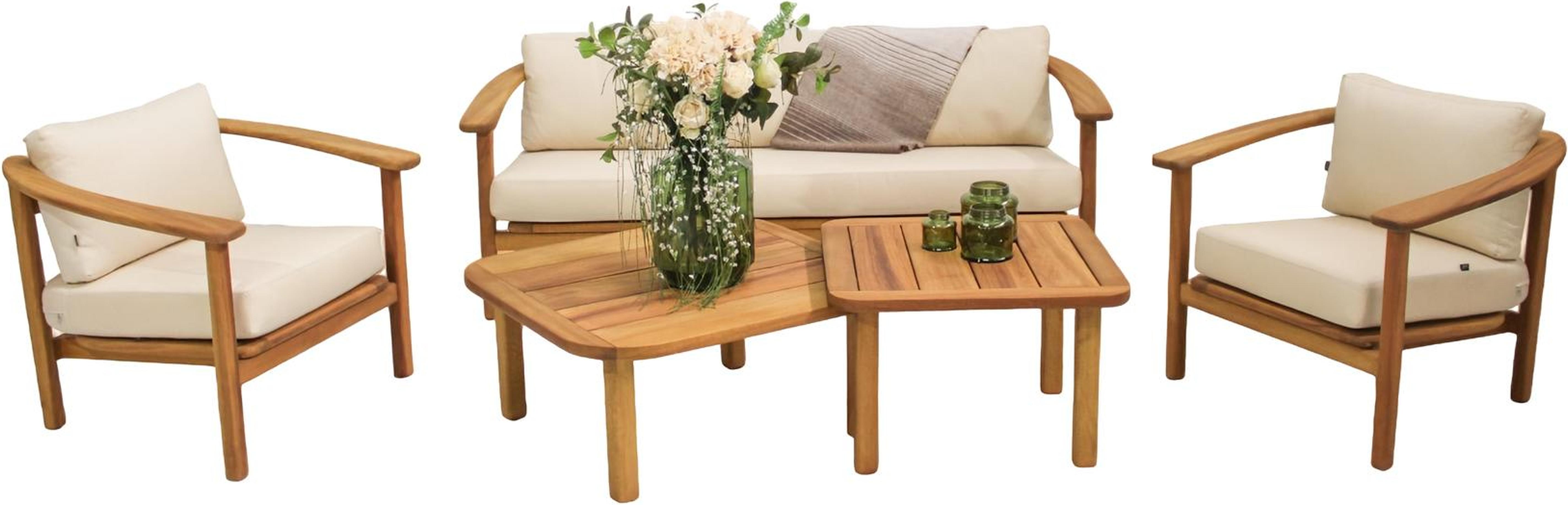 Gartenmöbel Set 3+1+1 Sitzer Stilvoller Holz Komplett 2x Couchtische