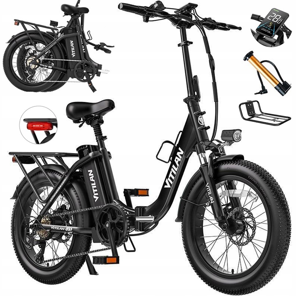 VITILAN skladací elektrický bicykel U3 e-bike trekkingový bicykel e-city bike 48V13AH 20 "čierny