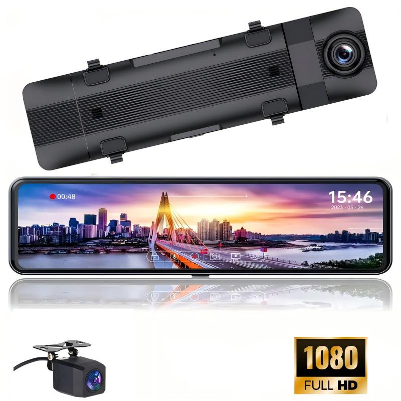 Exlene 11-Zoll-4K-Auto-DVR-Spiegel mit WLAN, GPS und IPS-Bildschirm, Live-Stream, Rückfahrkamera, Doppelkamera, Fahrtenrekorder