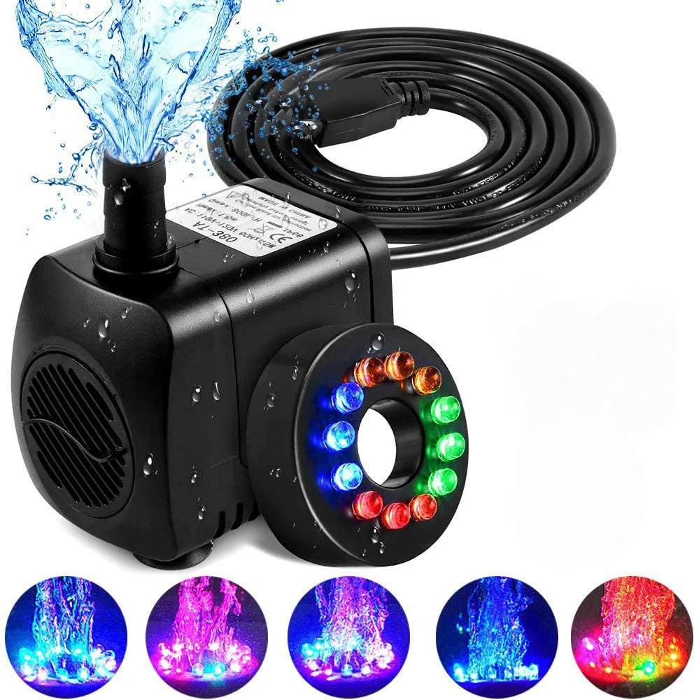 Fontánové čerpadlo 15W 800L/H Ponorné fontánové čerpadlo s LED svetlom pre vodný prvok, vonkajšie jazierko, akvárium, domácu dekoračnú fontánu