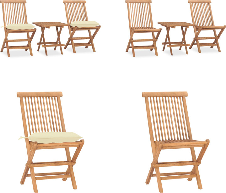 vidaXL 3-dielny záhradný jedálenský set s vankúšmi Skladací masívny teakový nábytok - Záhradný set nábytku - Záhradné sety nábytku - Záhradný stôl a stoličky - Záhradné stoly a stoličky