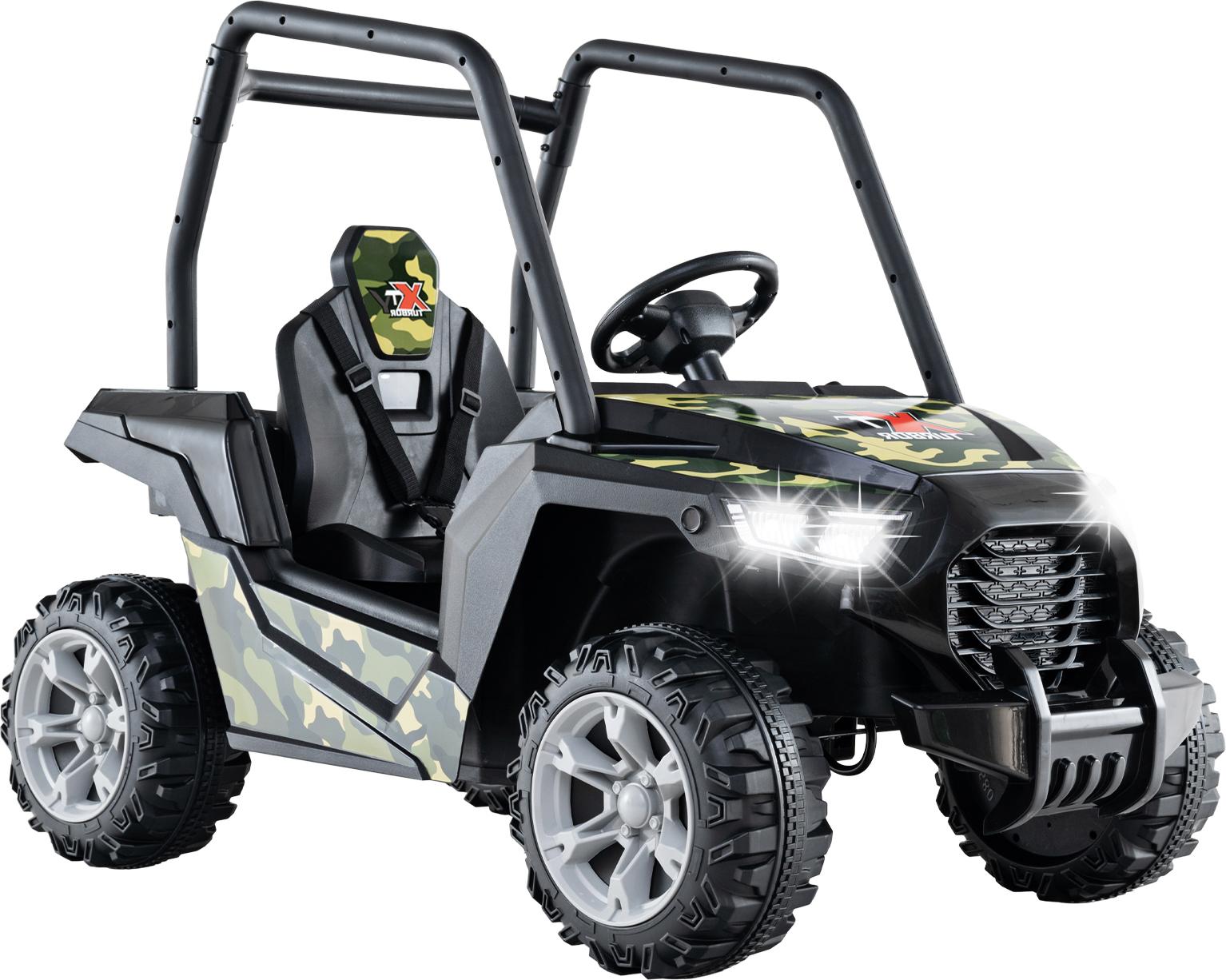 GOPLUS Kinder Elektroauto, Elektrofahrzeug UTV mit 3 verstellbaren Geschwindigkeiten, Musik, Hupe, Radio & LED-Lichter, Camouflage
