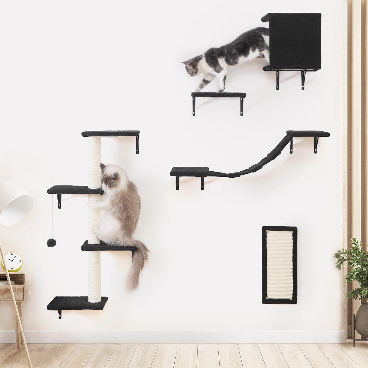 Markenlos Katzen Kletterwand - Katzen Kletterwand - Kletterwand Katze - Katzen Wandmöbel - 5-teilig - Schwarz