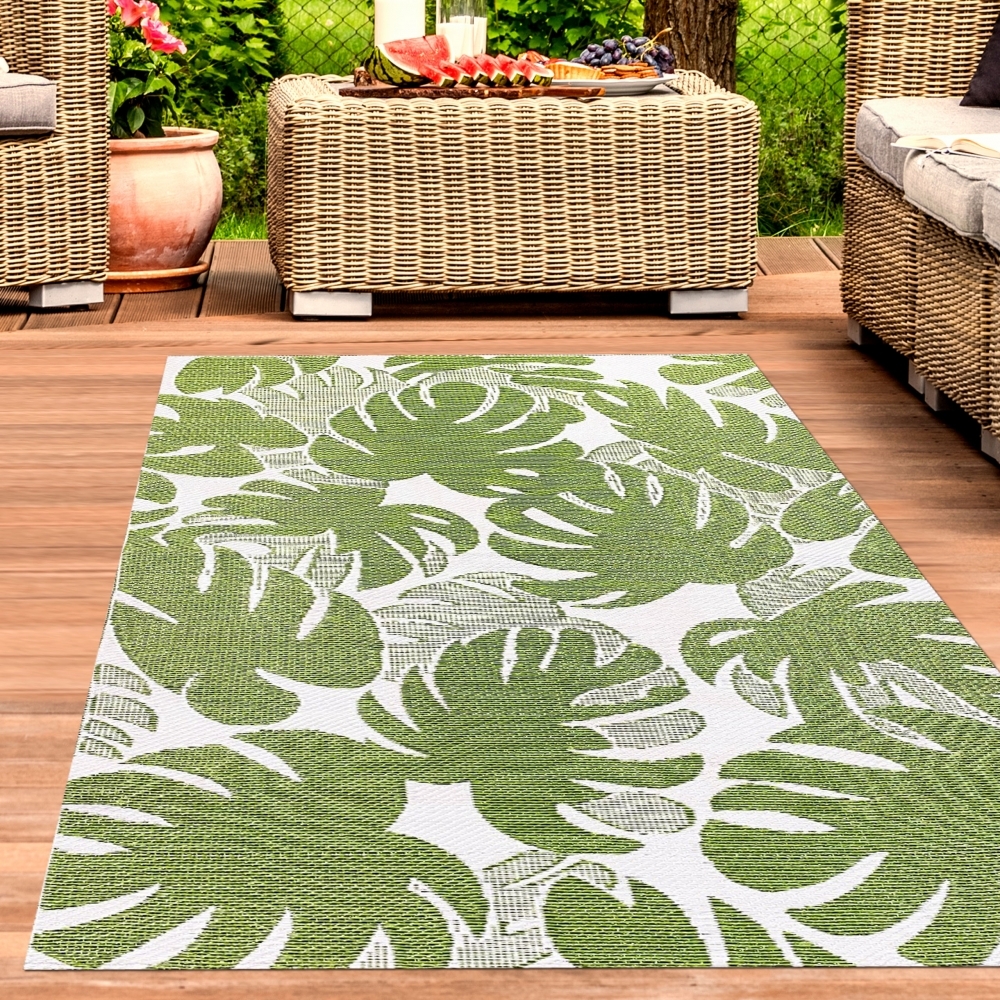 Carpetia Recyclebarer wasserfester Outdoor-Teppich in grün creme Größe - 90 x 150 cm