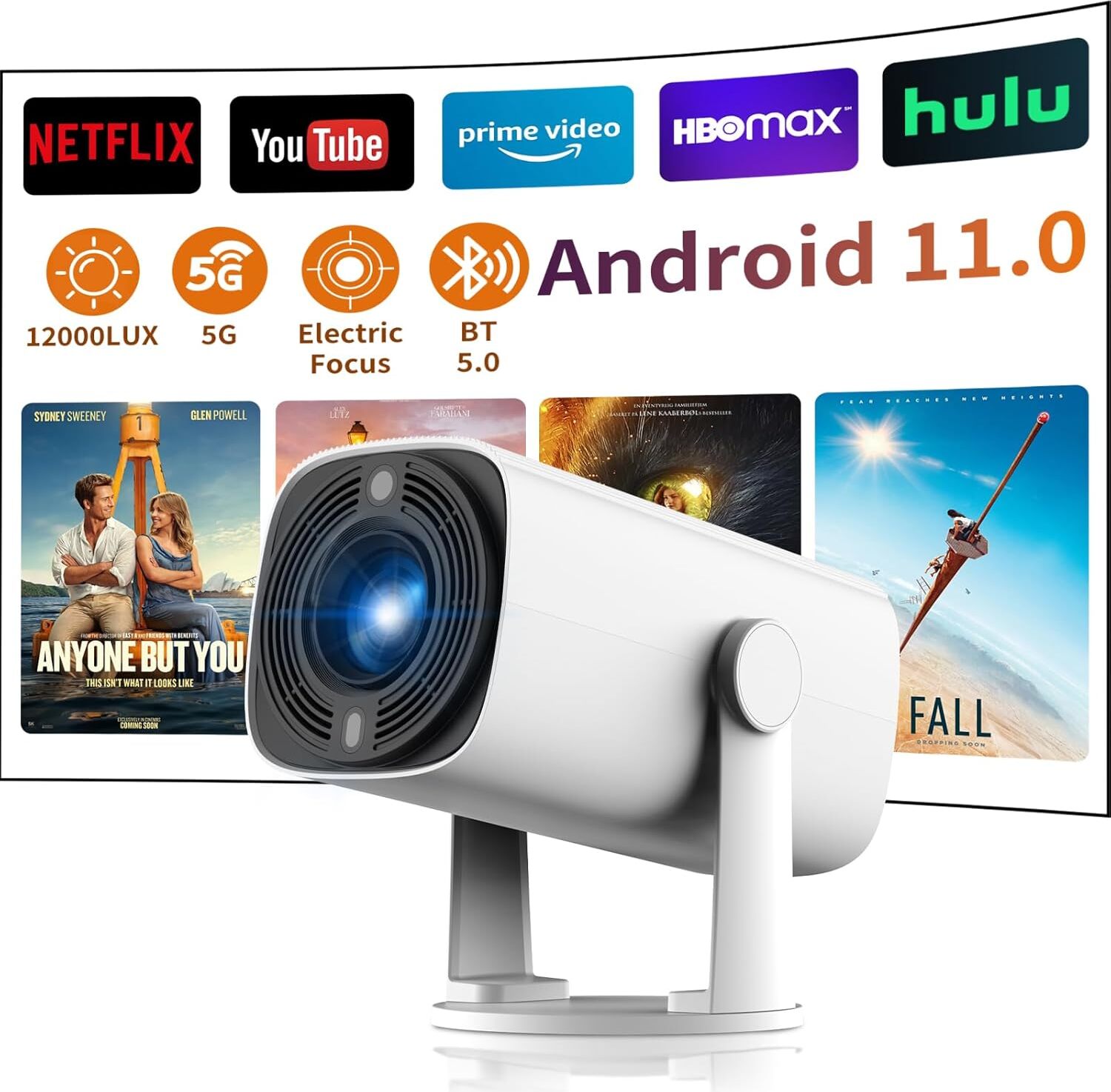 Ysametp WiFi Bluetooth Projektor Full HD 1080P Projektor 4K Unterstützung Filmprojektor 8000L Oudoor Tragbarer Miniprojektor Kompatibel mit TV Stick Laptop