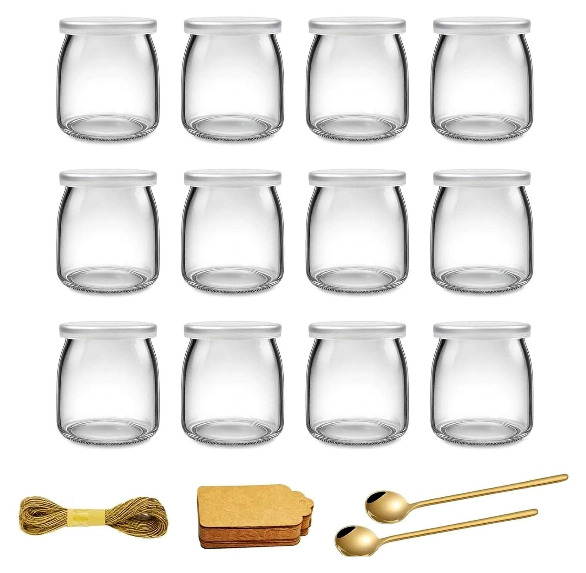 Markenlos Joghurtgläser Mit Deckel,dessertgläser,dessertgläser Mit Deckel,Glas, Mit Deckel,Inklusive Deckel, Löffel, Schnur Und Etikett, Für Marmelade, Honig, Desserts, Kerzen,12 Stück
